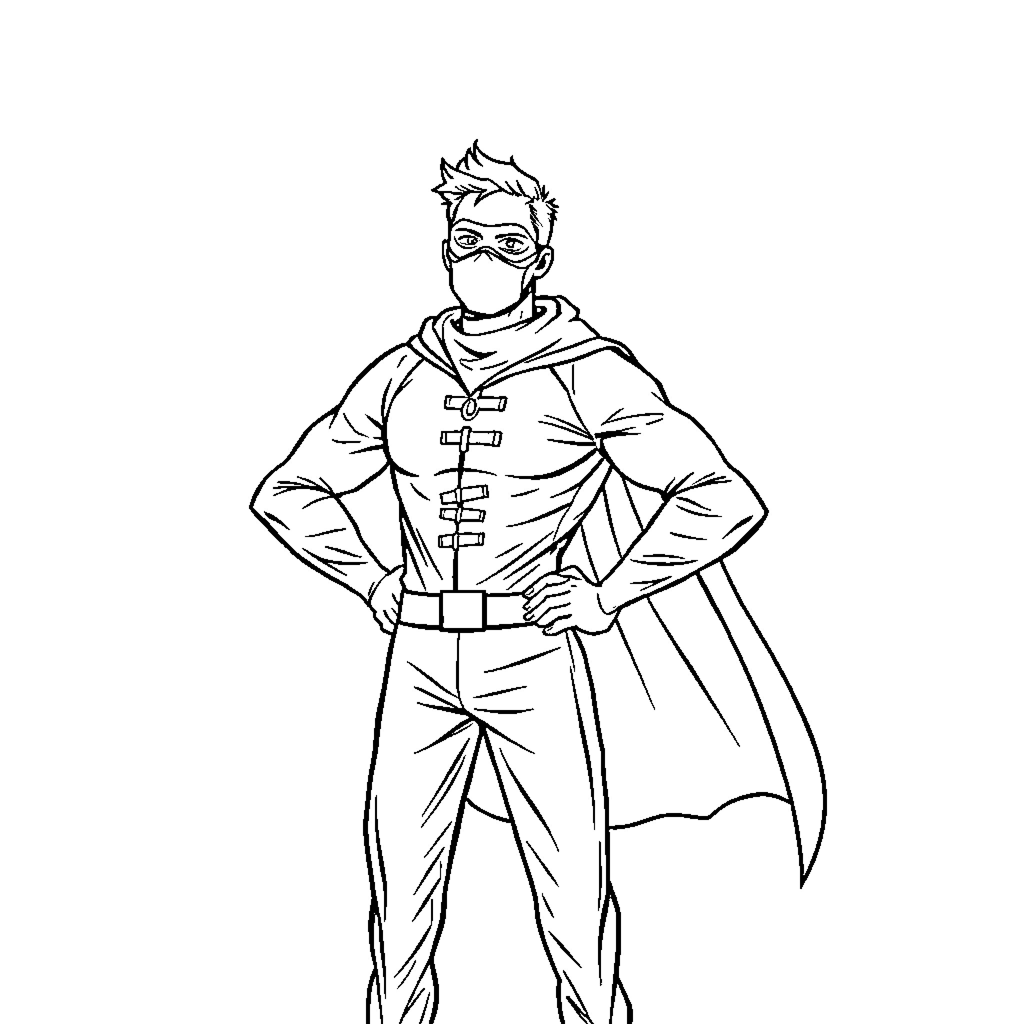 Chiropractor in superhero costume examining patient Coloring Page (free black-and-white line drawing printable PDF for all, from beginners to advanced learners, including children, teens, adults, and seniors)