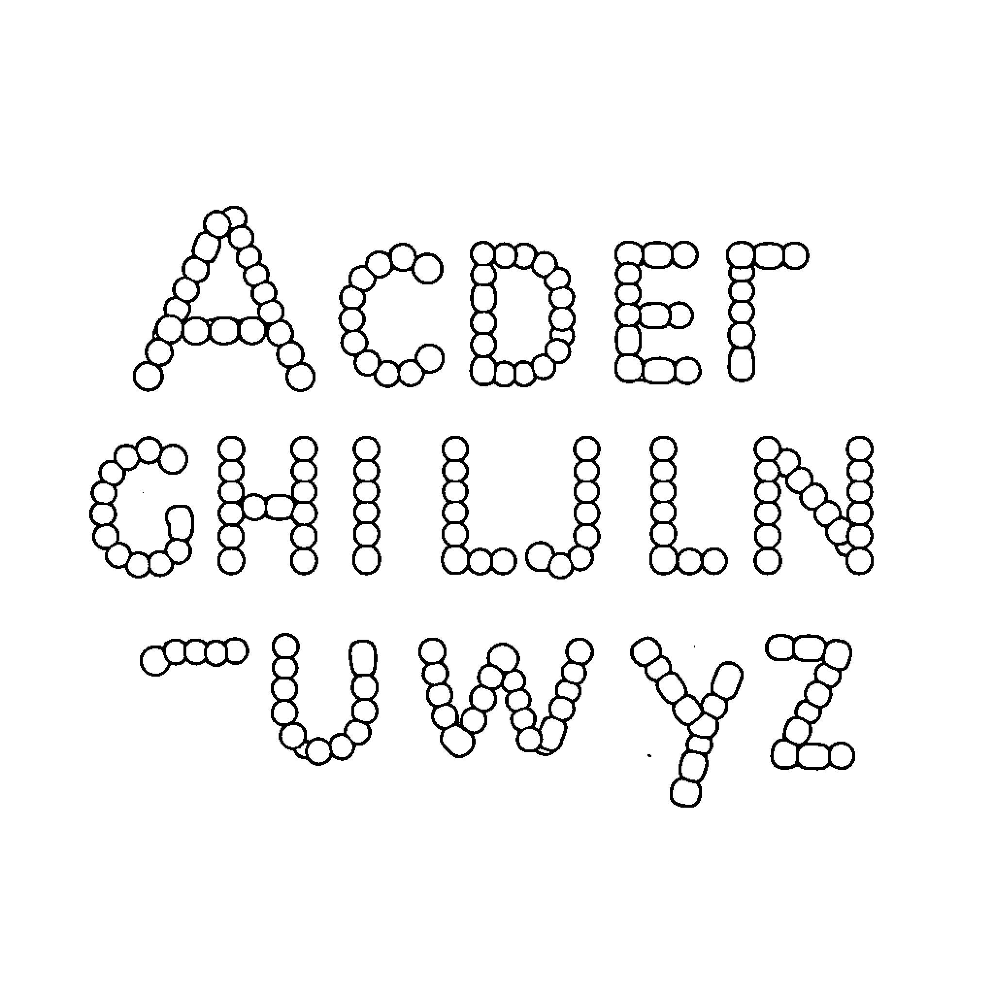 Alphabet made of playful shapes and patterns Coloring Page (free black-and-white line drawing printable PDF for all, from beginners to advanced learners, including children, teens, adults, and seniors)