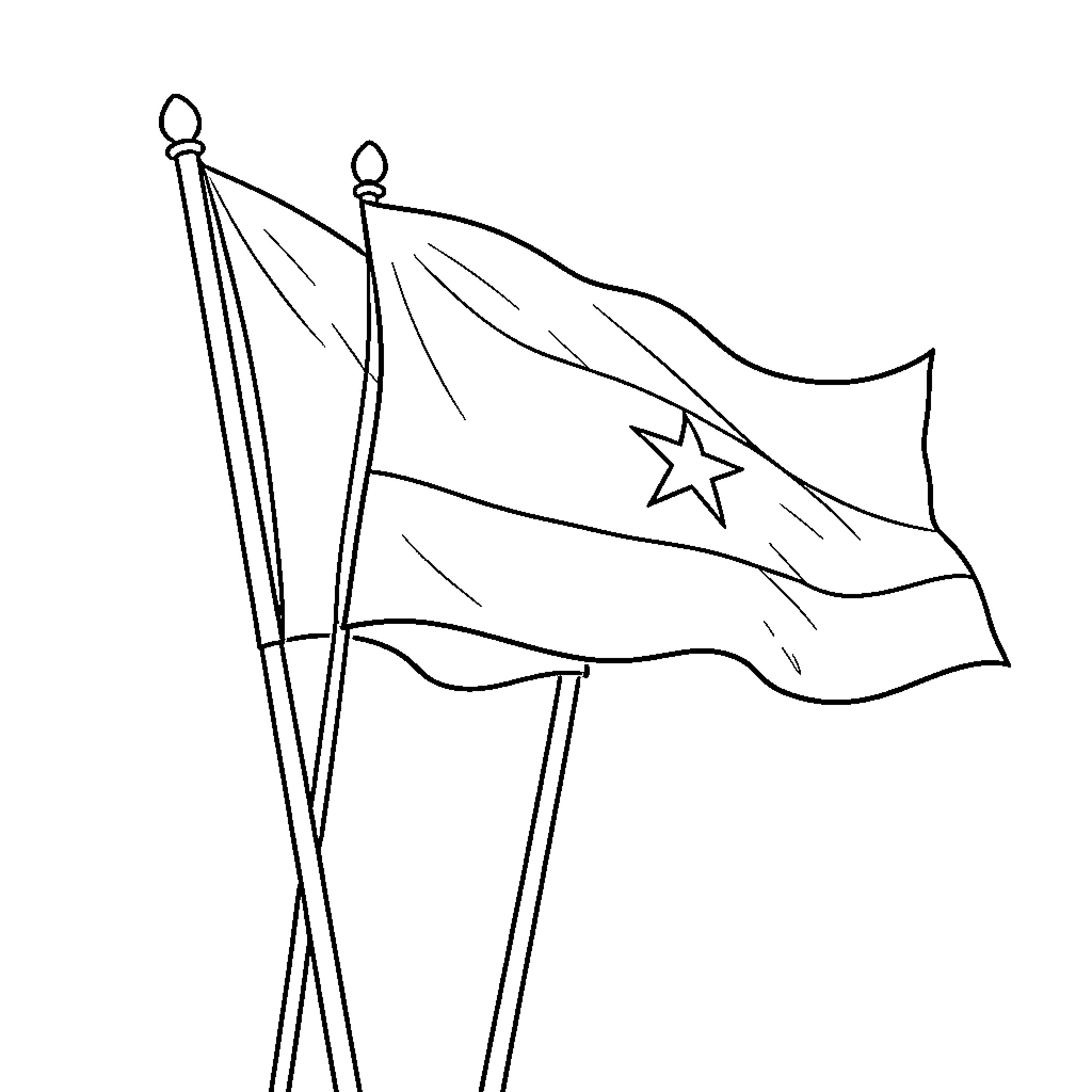 Flag waving proudly on two tall poles Coloring Page (free black-and-white line drawing printable PDF for all, from beginners to advanced learners, including children, teens, adults, and seniors)