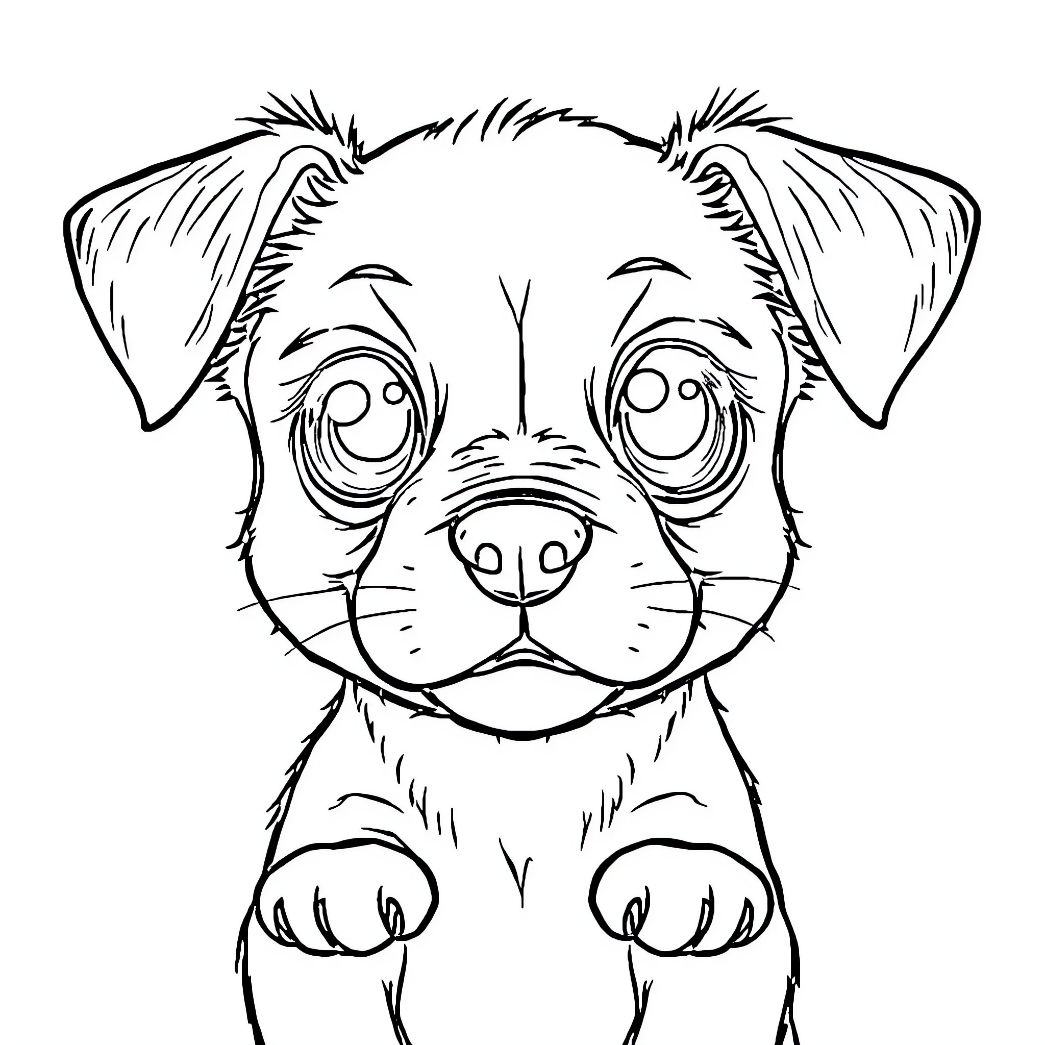 Cute dog with expressive eyes Coloring Page (free black-and-white line drawing printable PDF for all, from beginners to advanced learners, including children, teens, adults, and seniors)