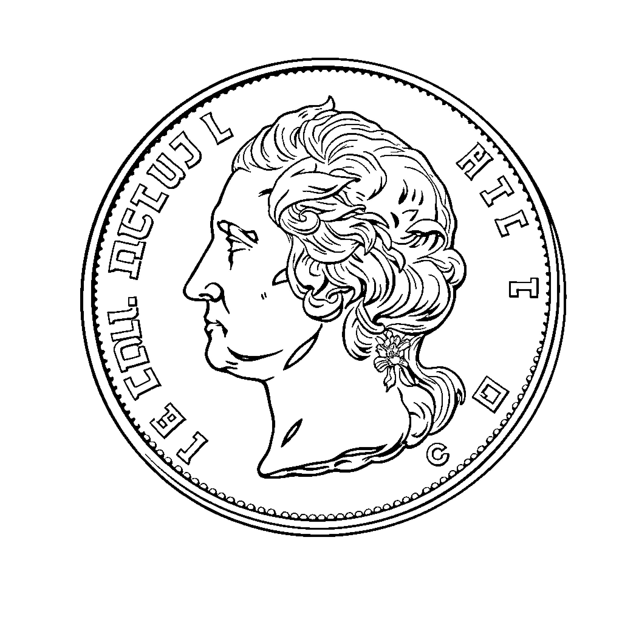 Quarter profile of historical royal figure Coloring Page (free black-and-white line drawing printable PDF for all, from beginners to advanced learners, including children, teens, adults, and seniors)