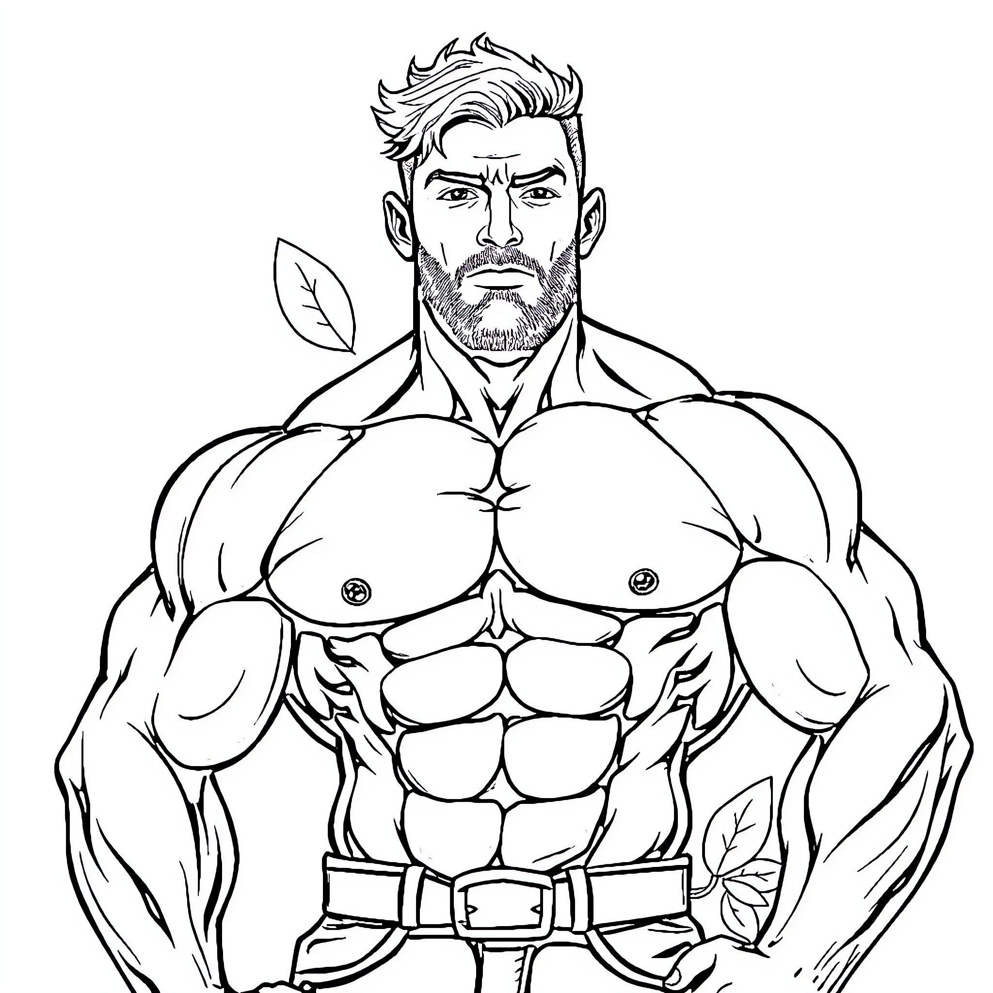 Blueberry Man's Powerful Physique and Determined Gaze Coloring Page (free black-and-white line drawing printable PDF for all, from beginners to advanced learners, including children, teens, adults, and seniors)