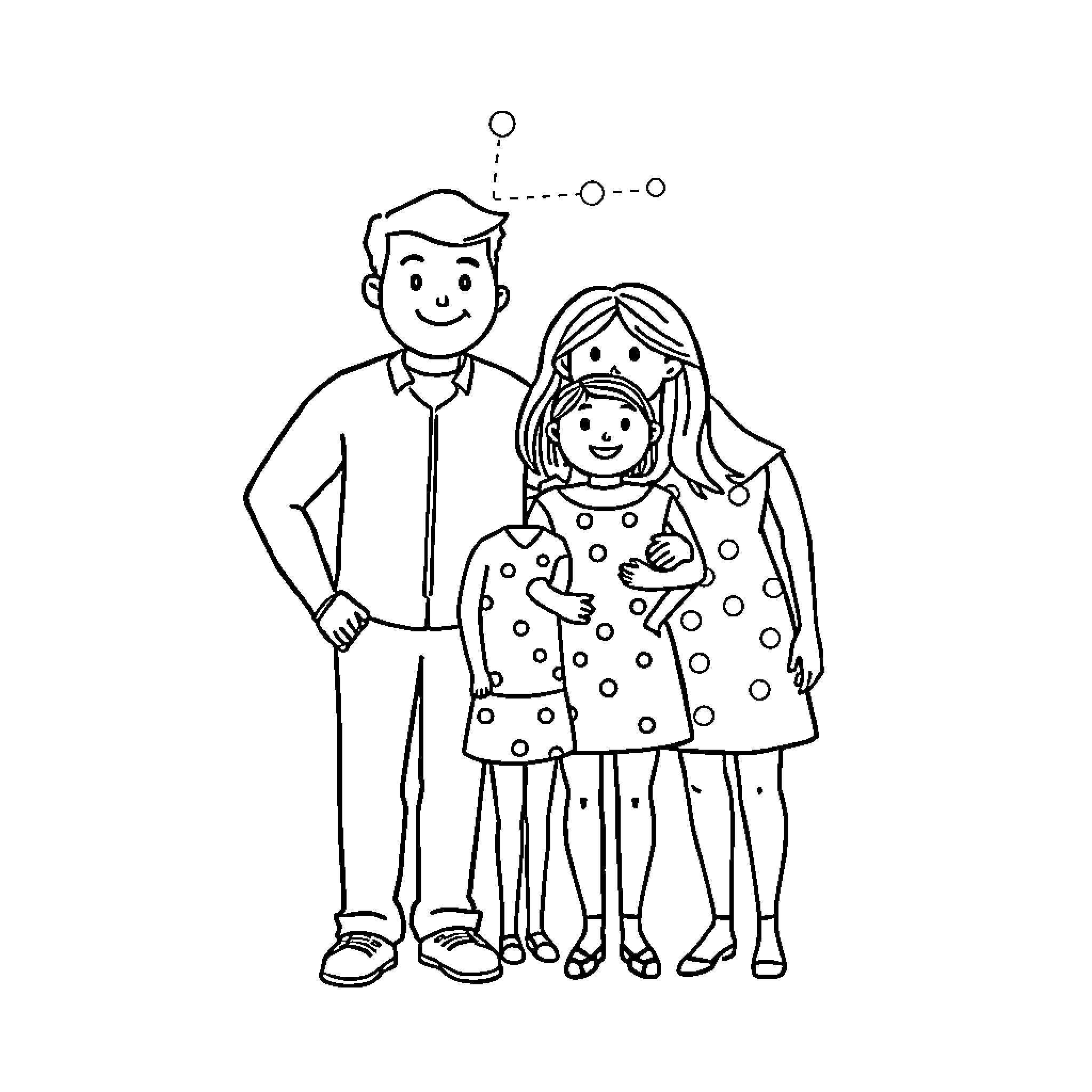Family enjoying a happy moment together Coloring Page (free black-and-white line drawing printable PDF for all, from beginners to advanced learners, including children, teens, adults, and seniors)