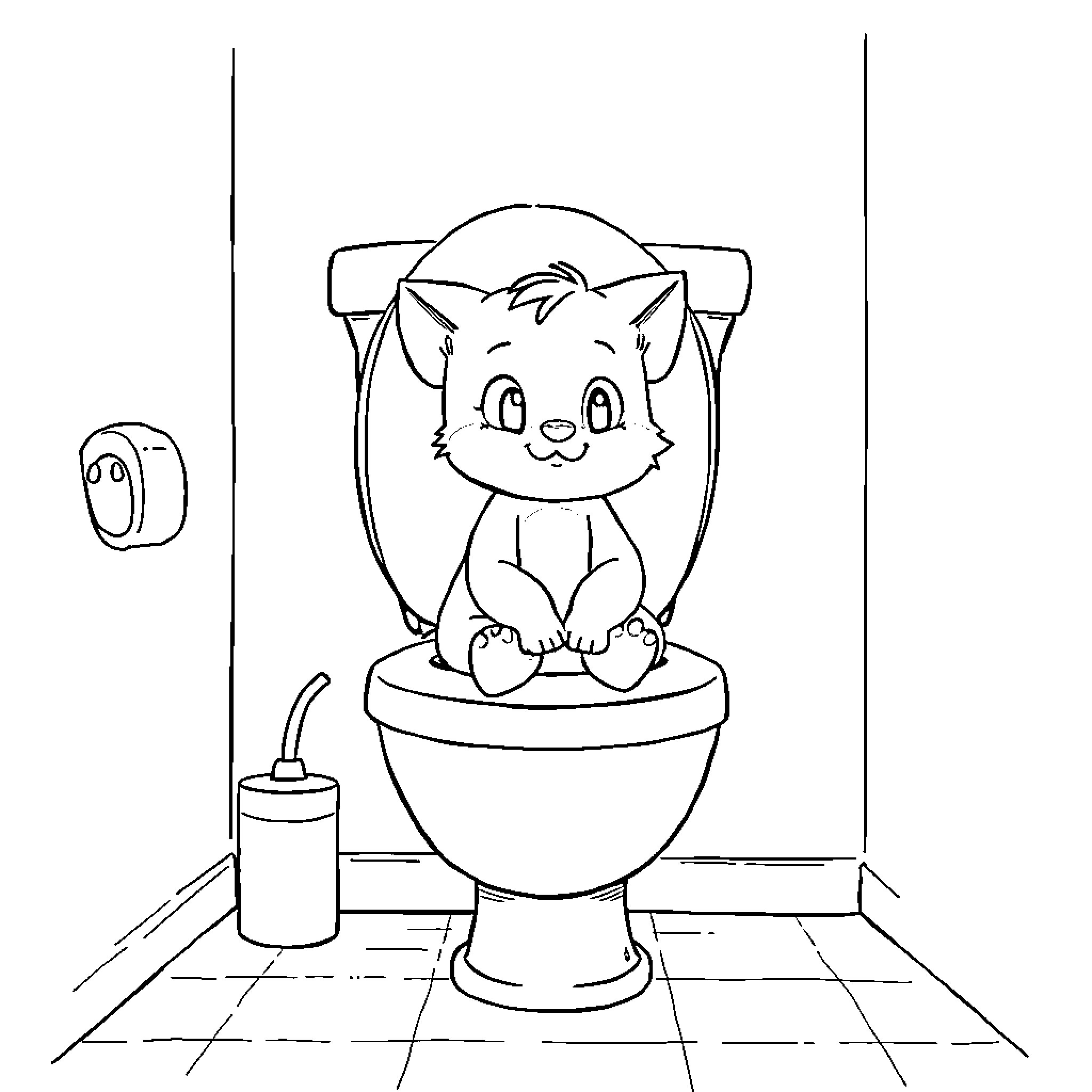 Bluey sitting on a toilet Coloring Page (free black-and-white line drawing printable PDF for all, from beginners to advanced learners, including children, teens, adults, and seniors)