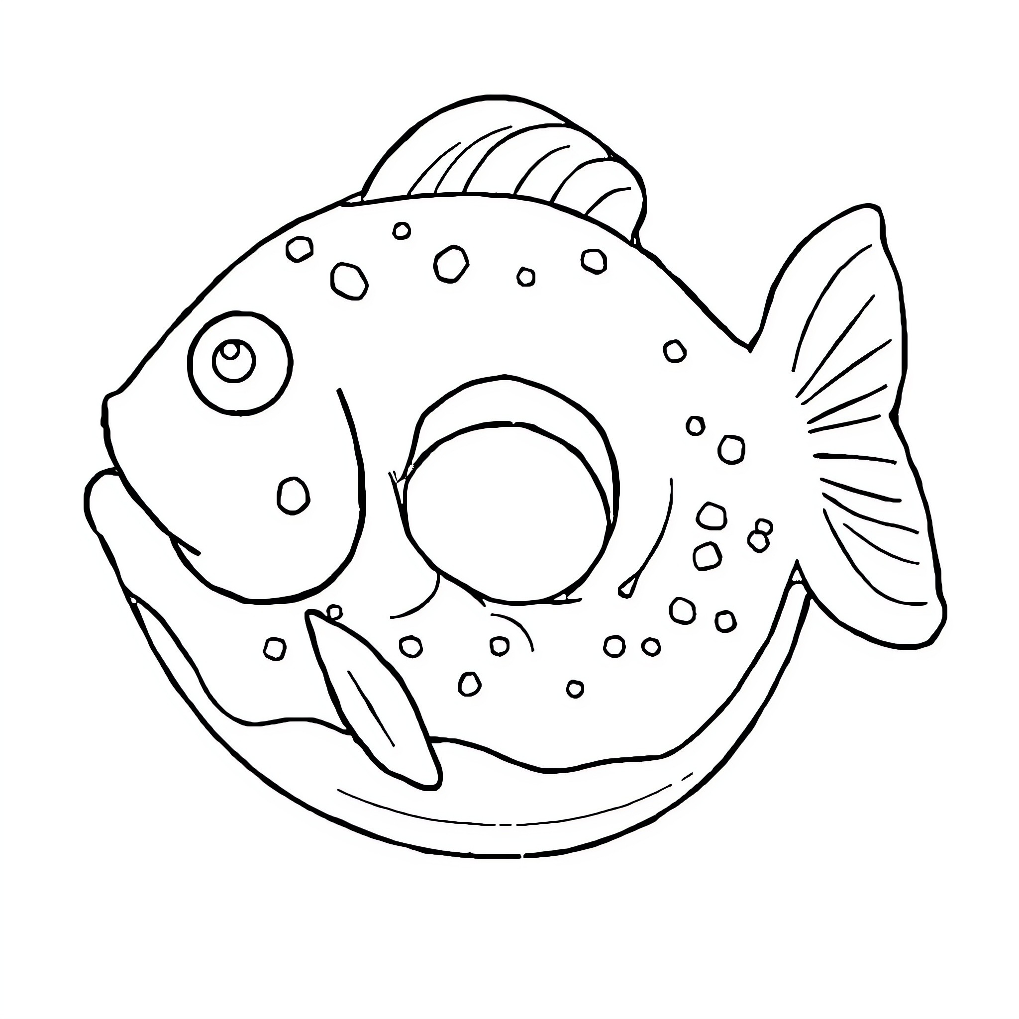 Fish with whimsical patterns in simple design Coloring Page (free black-and-white line drawing printable PDF for all, from beginners to advanced learners, including children, teens, adults, and seniors)