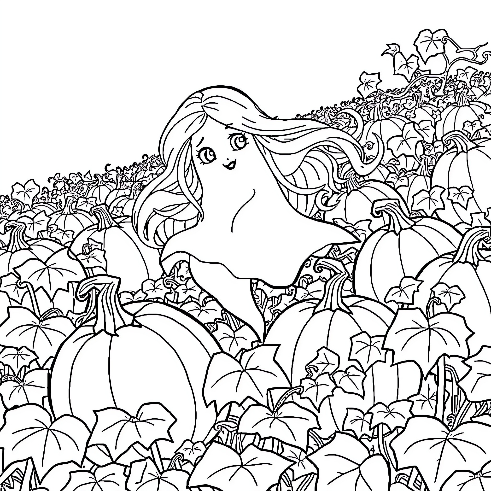 Ghost surrounded by enchanting forest creatures Coloring Page (free black-and-white line drawing printable PDF for all, from beginners to advanced learners, including children, teens, adults, and seniors)