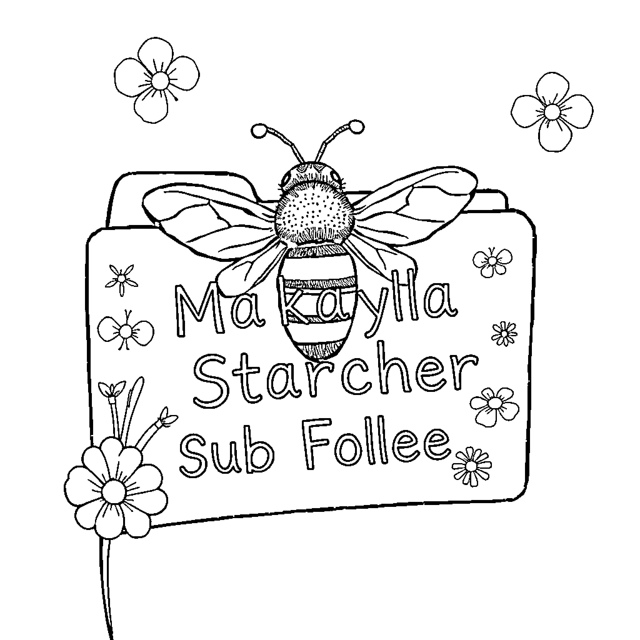 Bee delightfully carrying a sign in nature Coloring Page (free black-and-white line drawing printable PDF for all, from beginners to advanced learners, including children, teens, adults, and seniors)