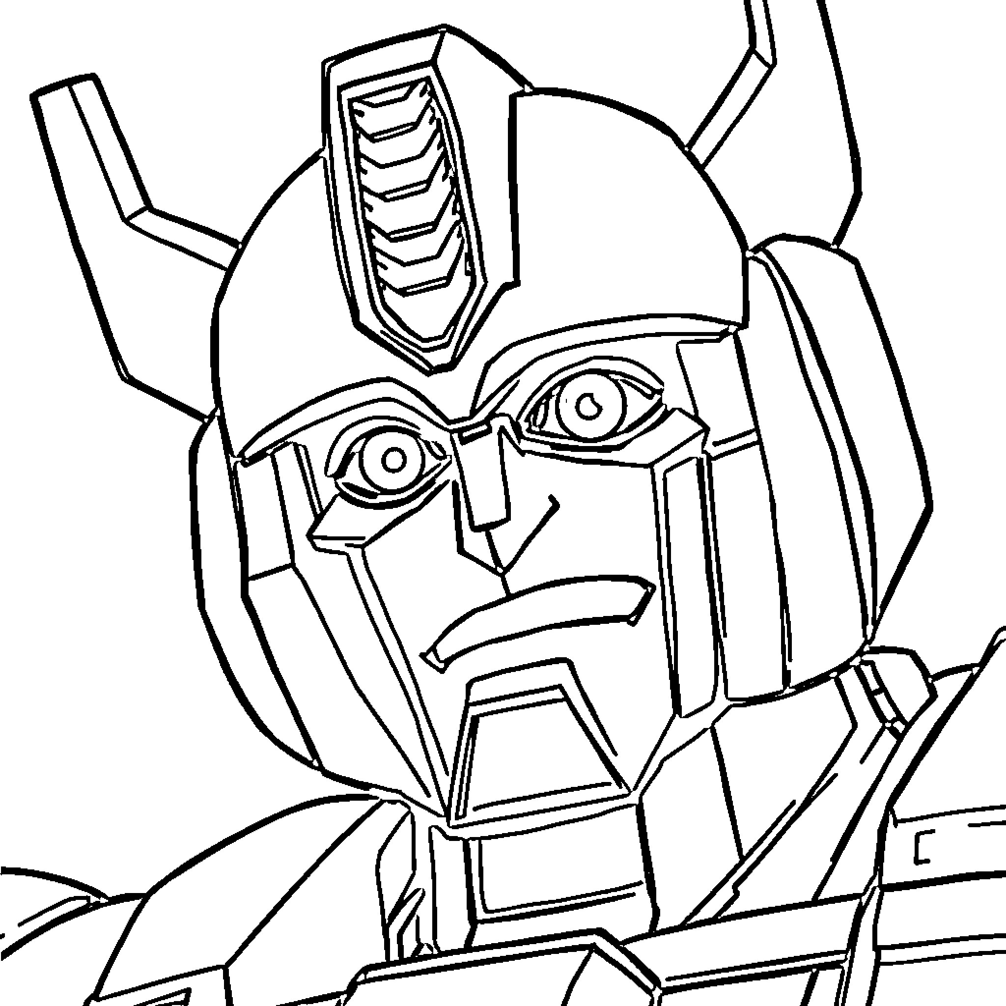 Optimus Prime's Fierce Robotic Countenance Coloring Page (free black-and-white line drawing printable PDF for all, from beginners to advanced learners, including children, teens, adults, and seniors)