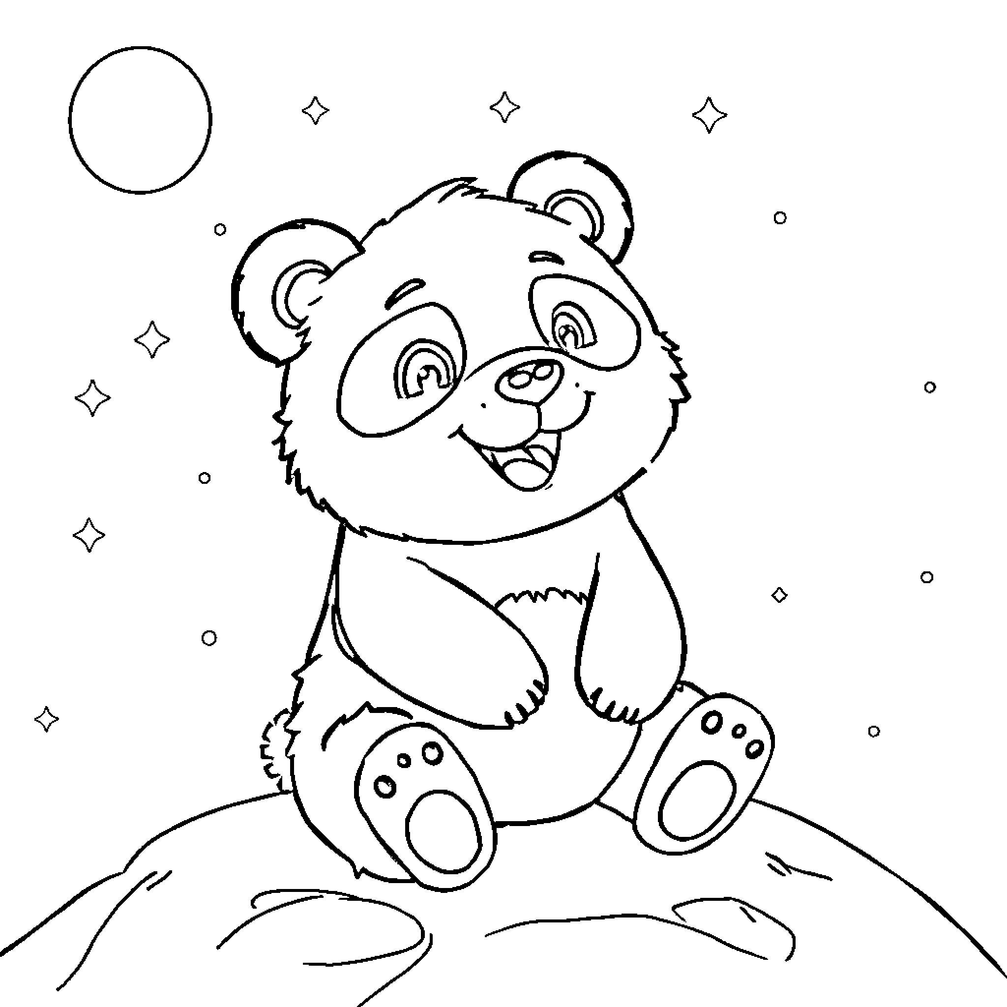Dog in a Joyful Pose with Sparkles Coloring Page (free black-and-white line drawing printable PDF for all, from beginners to advanced learners, including children, teens, adults, and seniors)