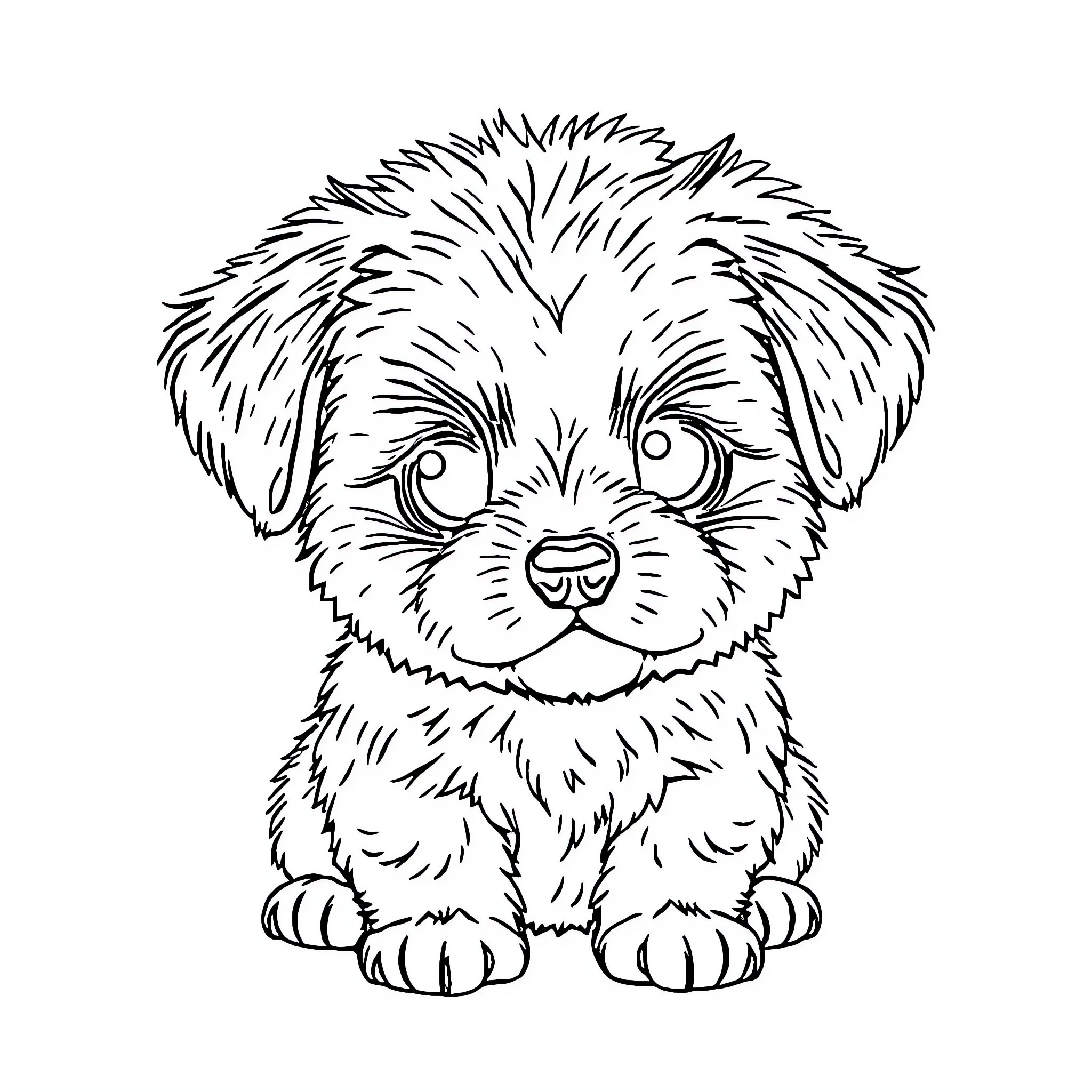 Puppy making a cute expression Coloring Page (free black-and-white line drawing printable PDF for all, from beginners to advanced learners, including children, teens, adults, and seniors)