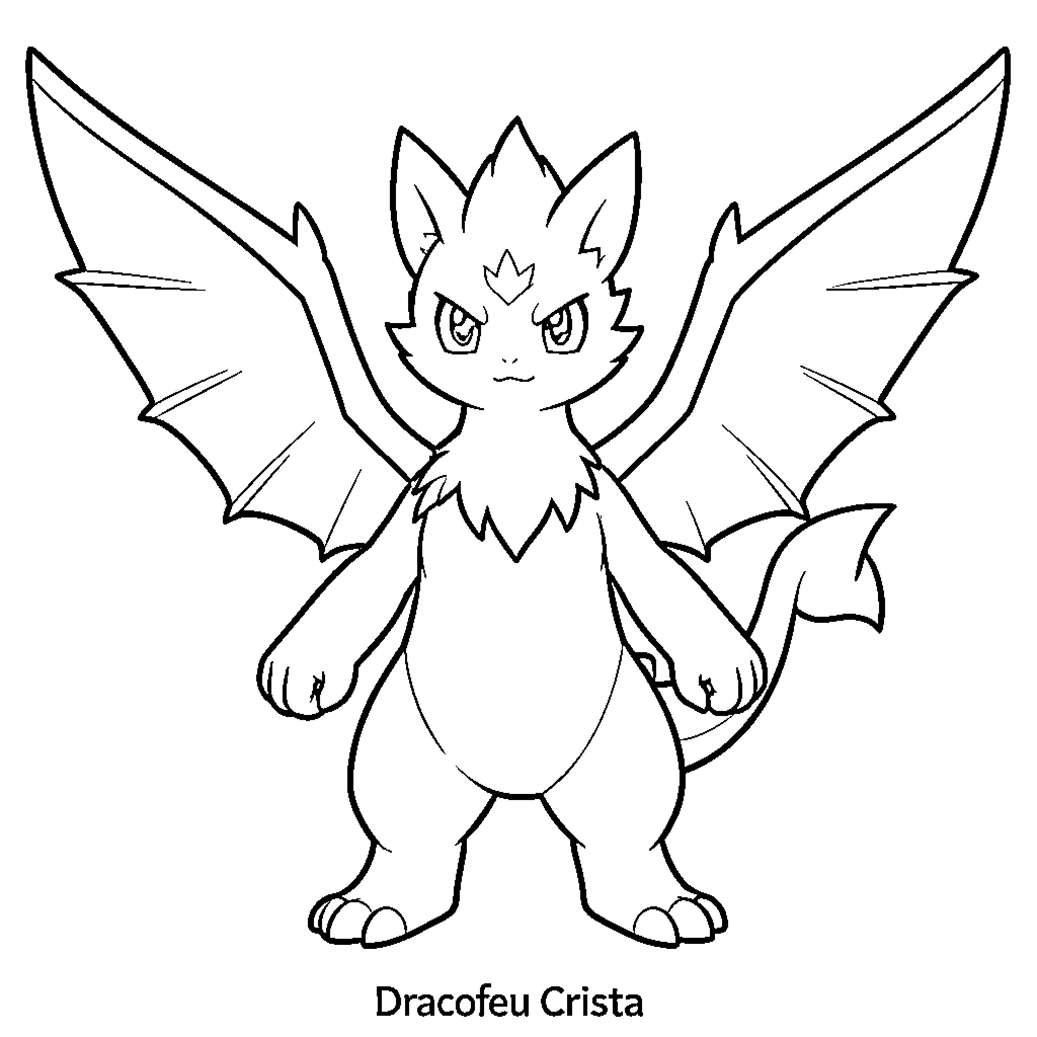 Dracofeu standing confidently with large spread wings Coloring Page (free black-and-white line drawing printable PDF for all, from beginners to advanced learners, including children, teens, adults, and seniors)
