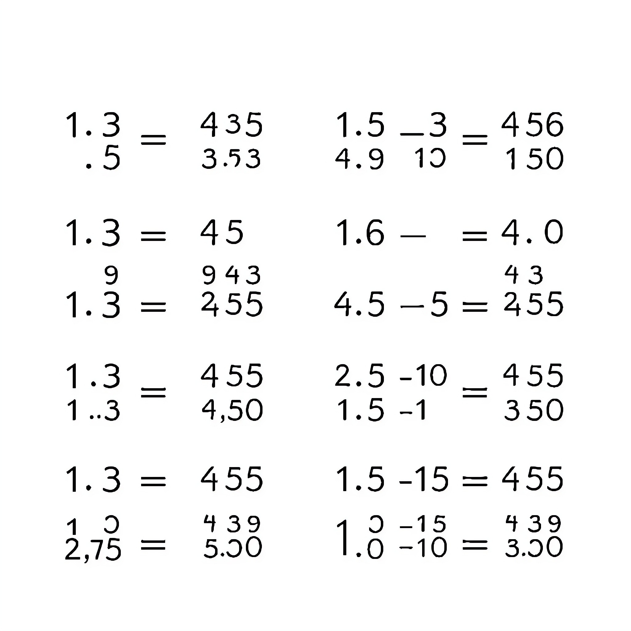 Addition of Decimal Numbers with Operations Coloring Page (free black-and-white line drawing printable PDF for all, from beginners to advanced learners, including children, teens, adults, and seniors)