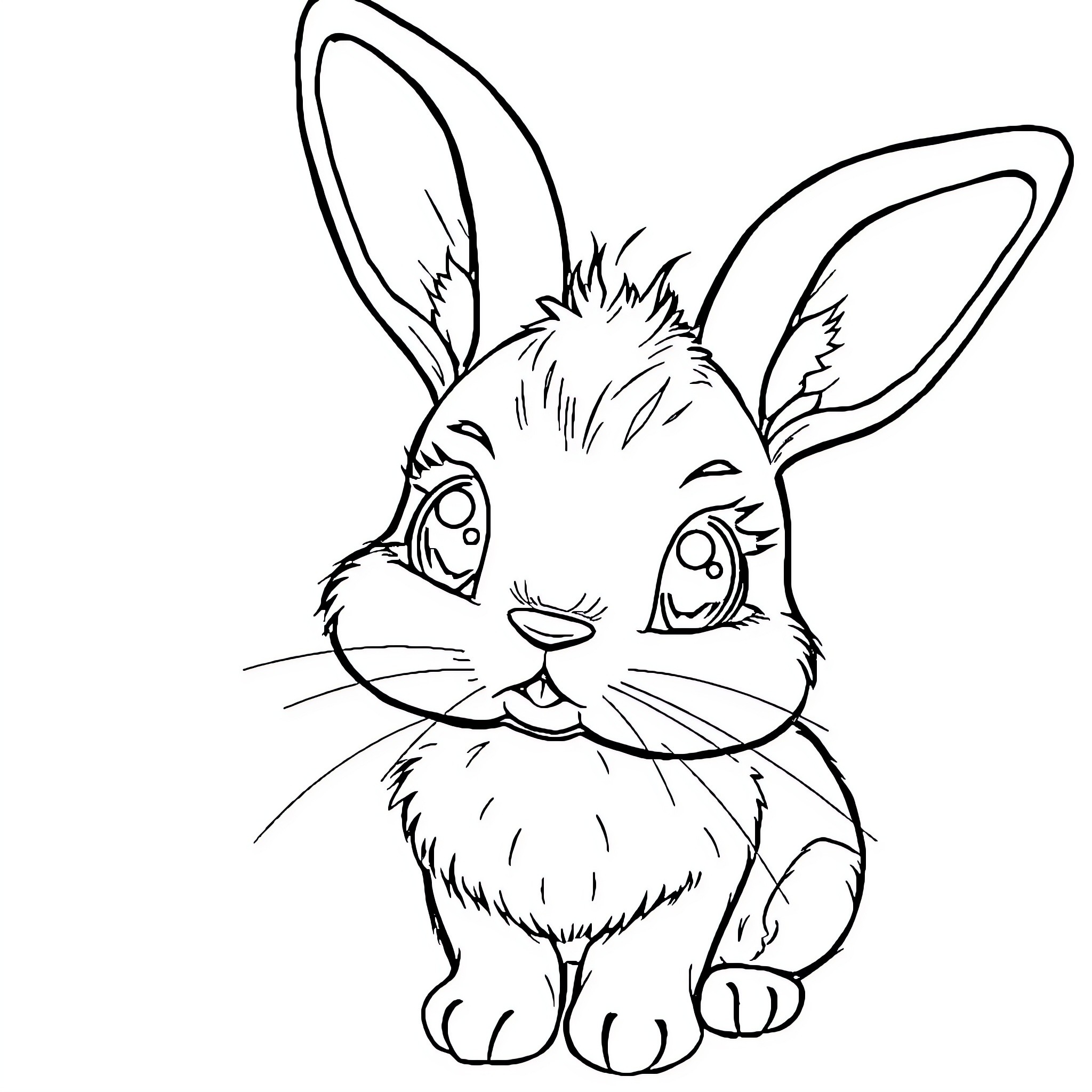 Rabbit looking surprised and curious Coloring Page (free black-and-white line drawing printable PDF for all, from beginners to advanced learners, including children, teens, adults, and seniors)