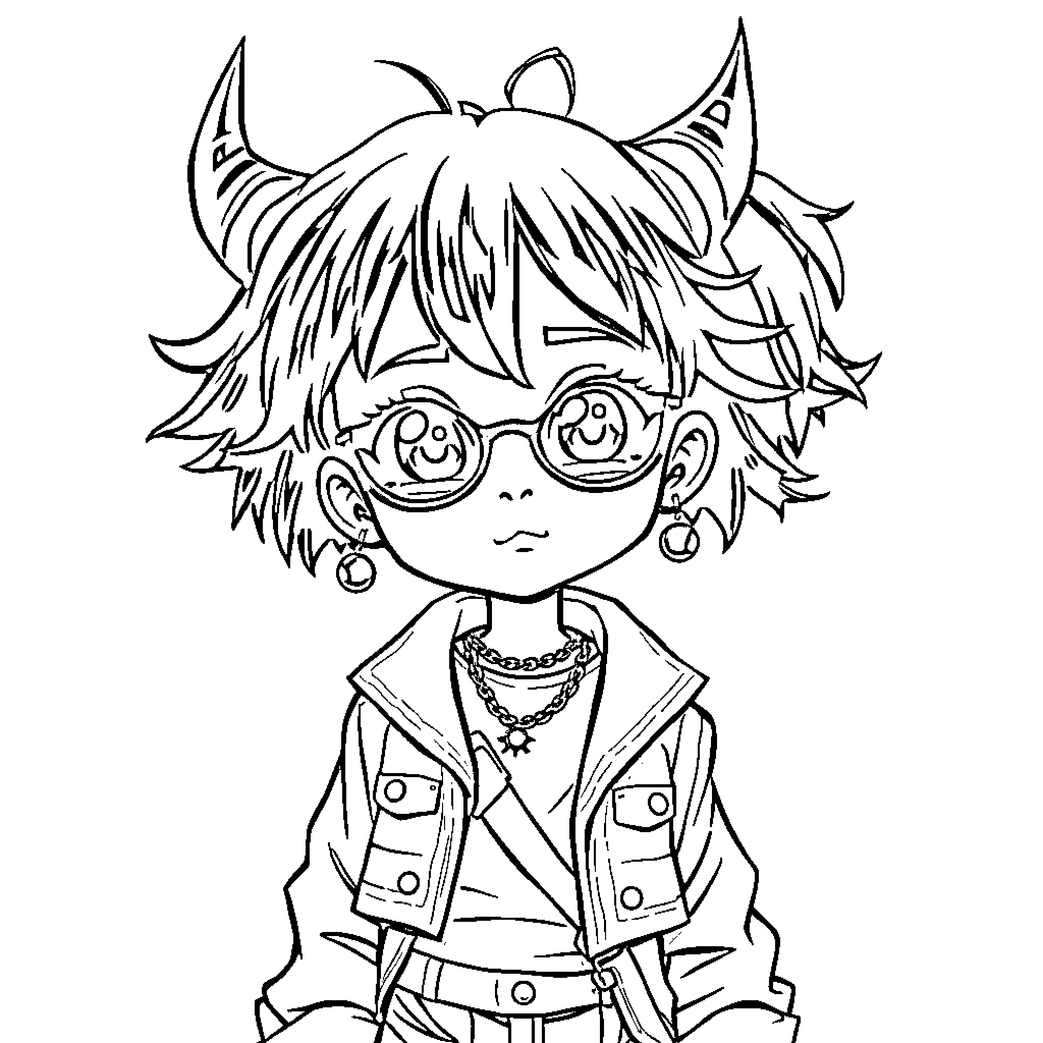 Zoey's Adorable Anime-Style Portrait Coloring Page (free black-and-white line drawing printable PDF for all, from beginners to advanced learners, including children, teens, adults, and seniors)