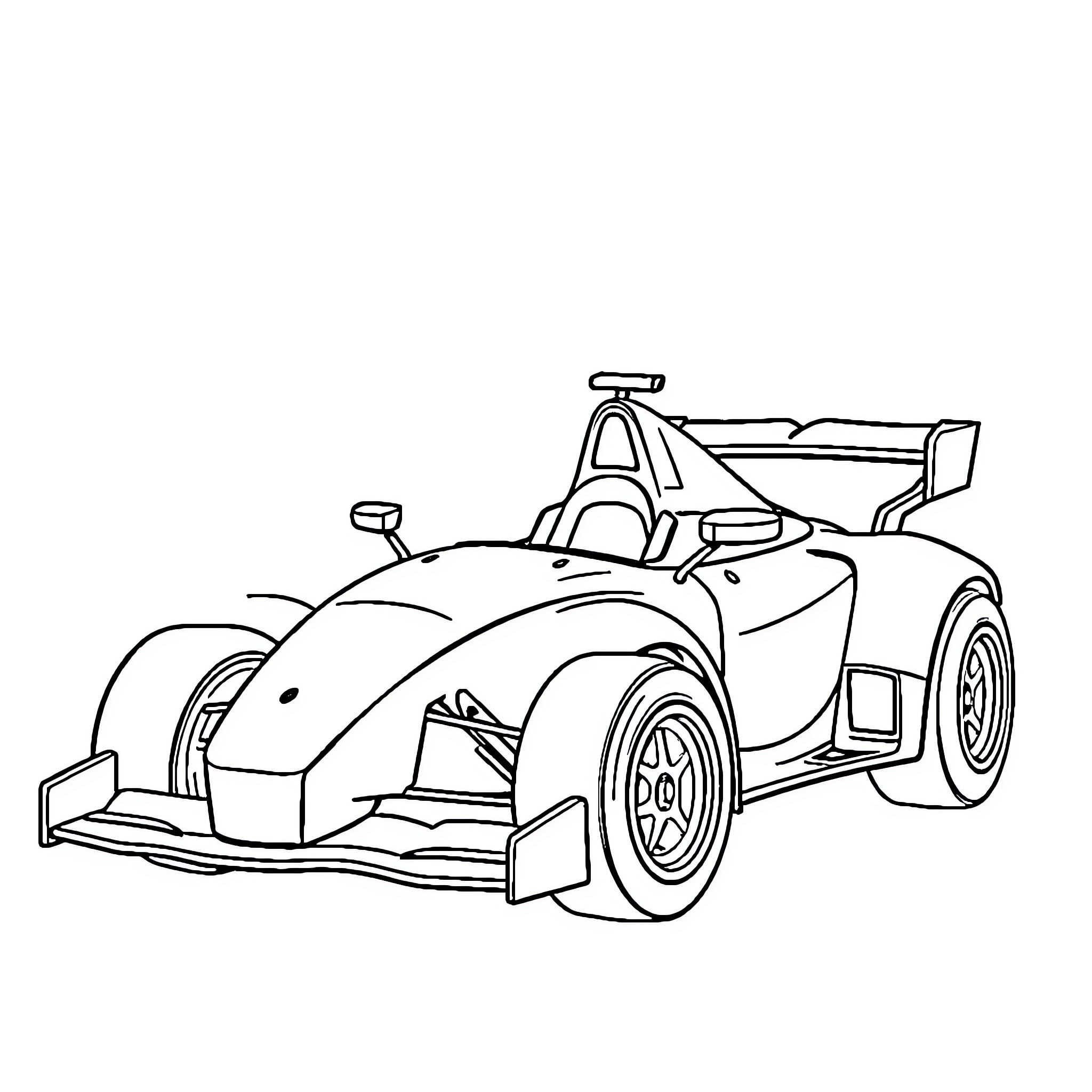Formula 1 Racing Car in Motion Coloring Page (free black-and-white line drawing printable PDF for all, from beginners to advanced learners, including children, teens, adults, and seniors)