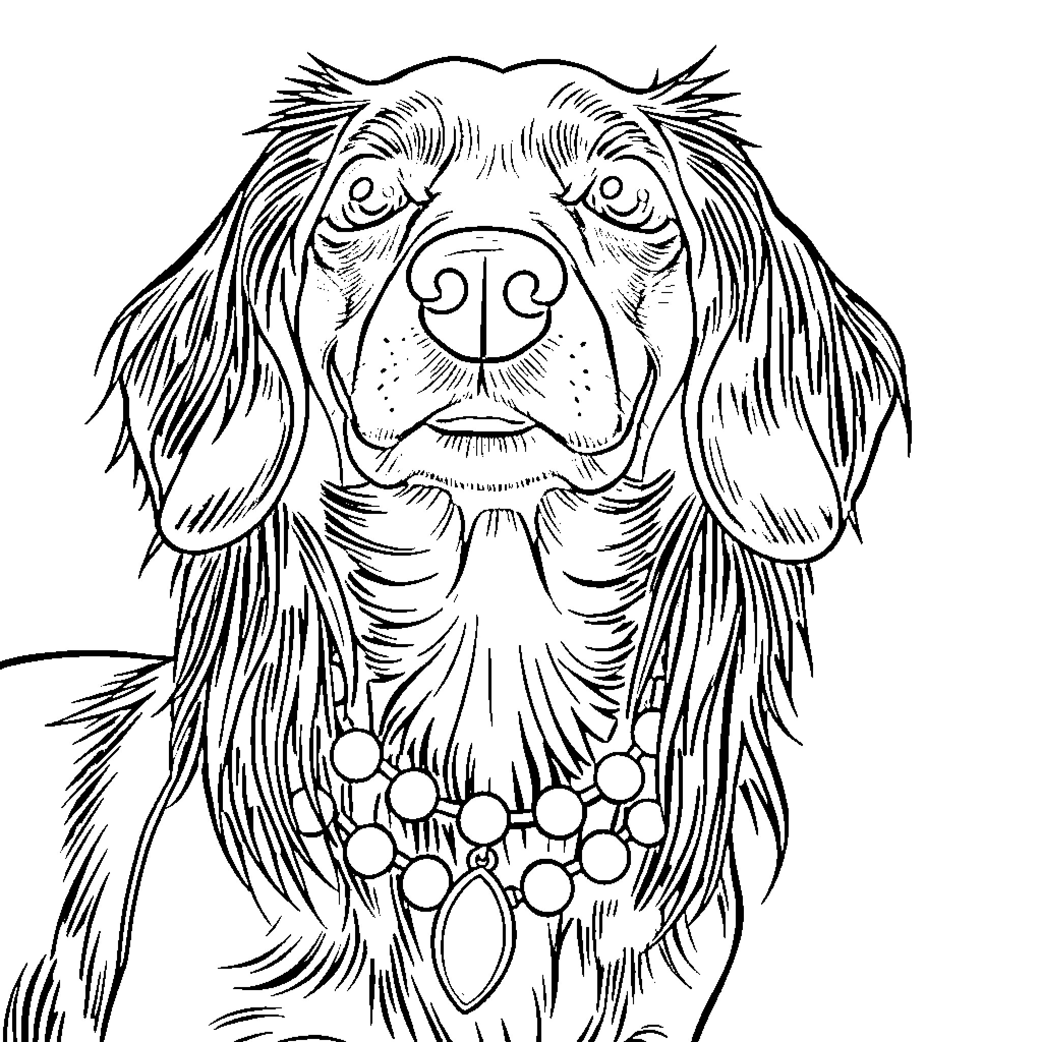 Wiener Dog with Festive Decorations Coloring Page (free black-and-white line drawing printable PDF for all, from beginners to advanced learners, including children, teens, adults, and seniors)