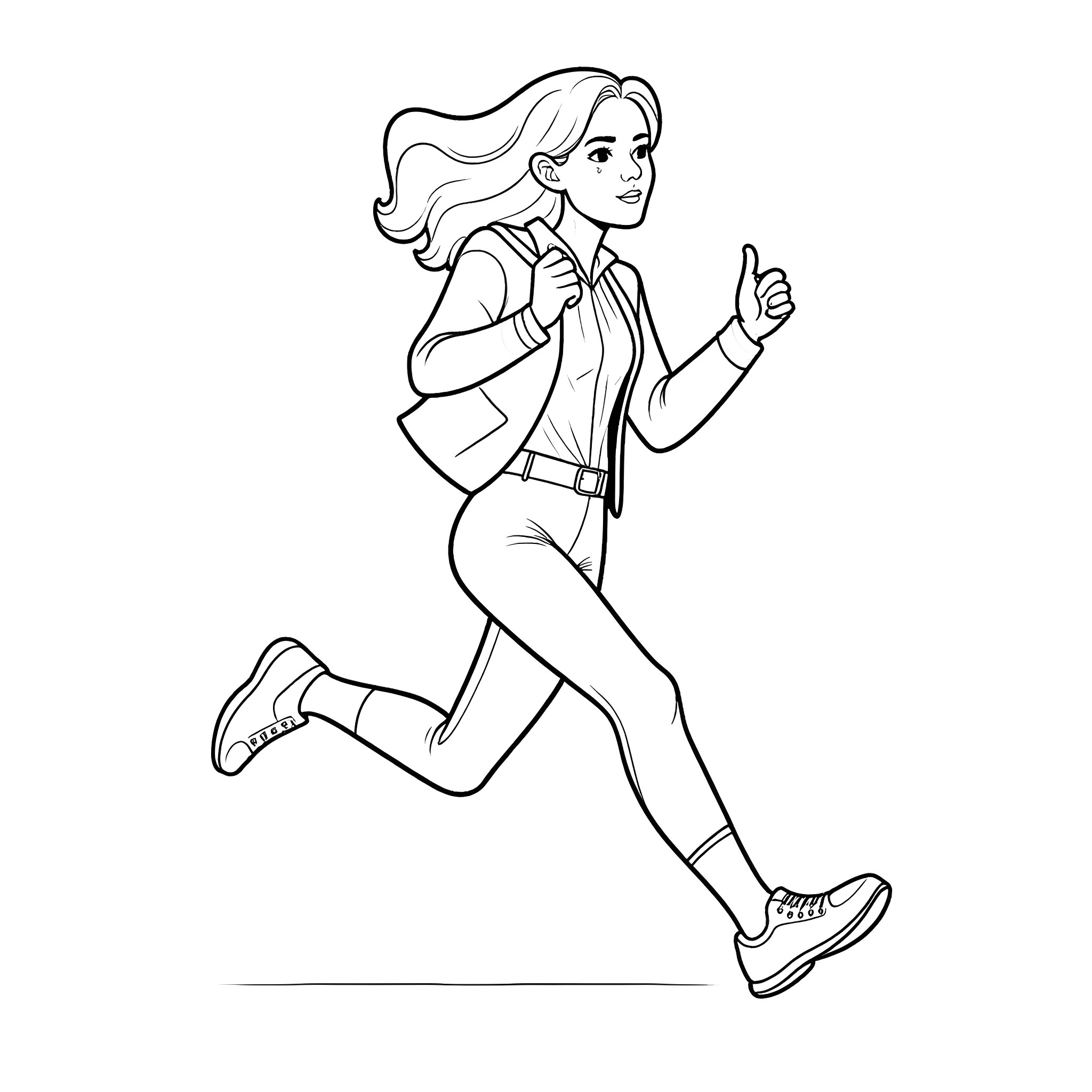 Sales Lady running with enthusiasm Coloring Page (free black-and-white line drawing printable PDF for all, from beginners to advanced learners, including children, teens, adults, and seniors)