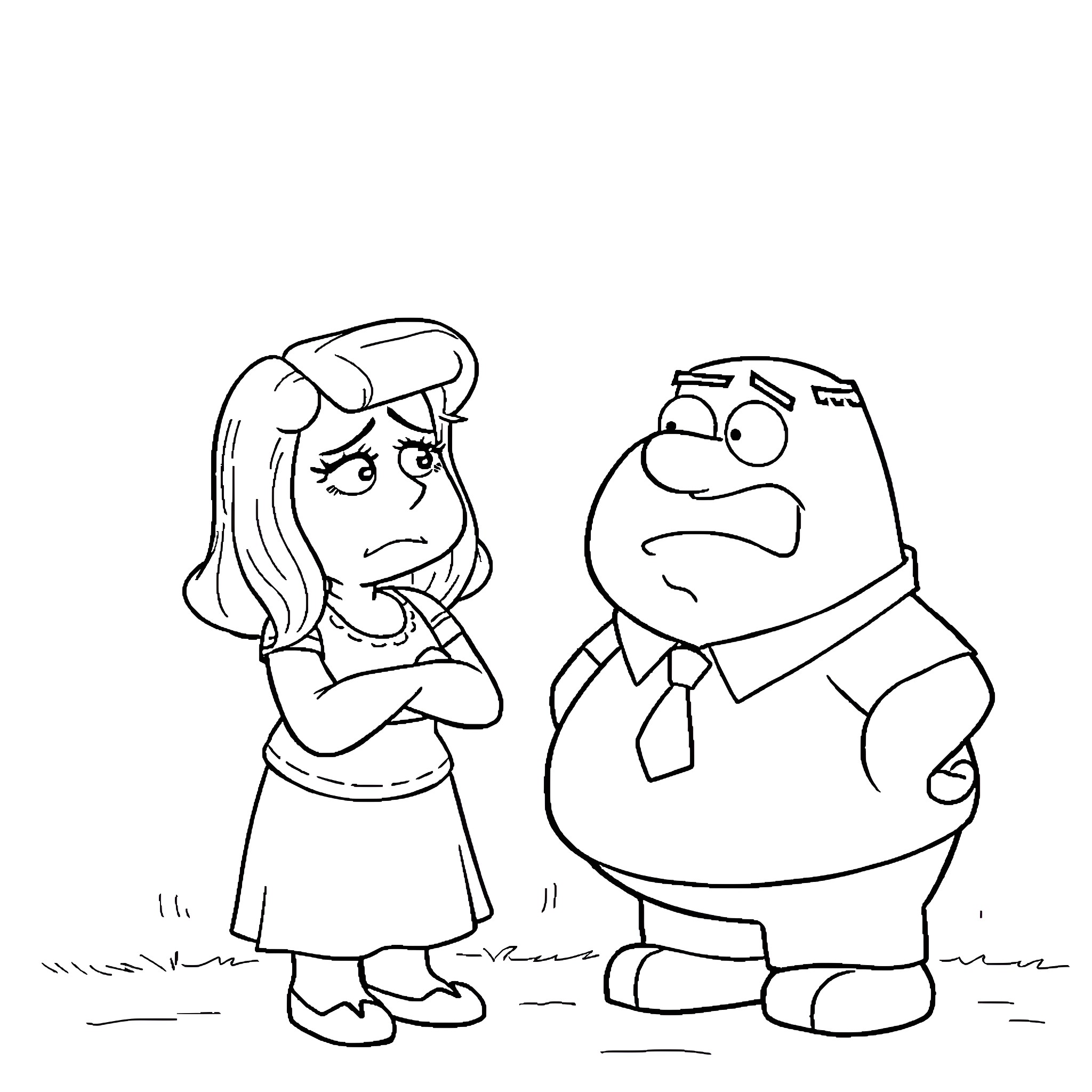 Louis Griffin displeased with Peter Griffin's actions Coloring Page (free black-and-white line drawing printable PDF for all, from beginners to advanced learners, including children, teens, adults, and seniors)