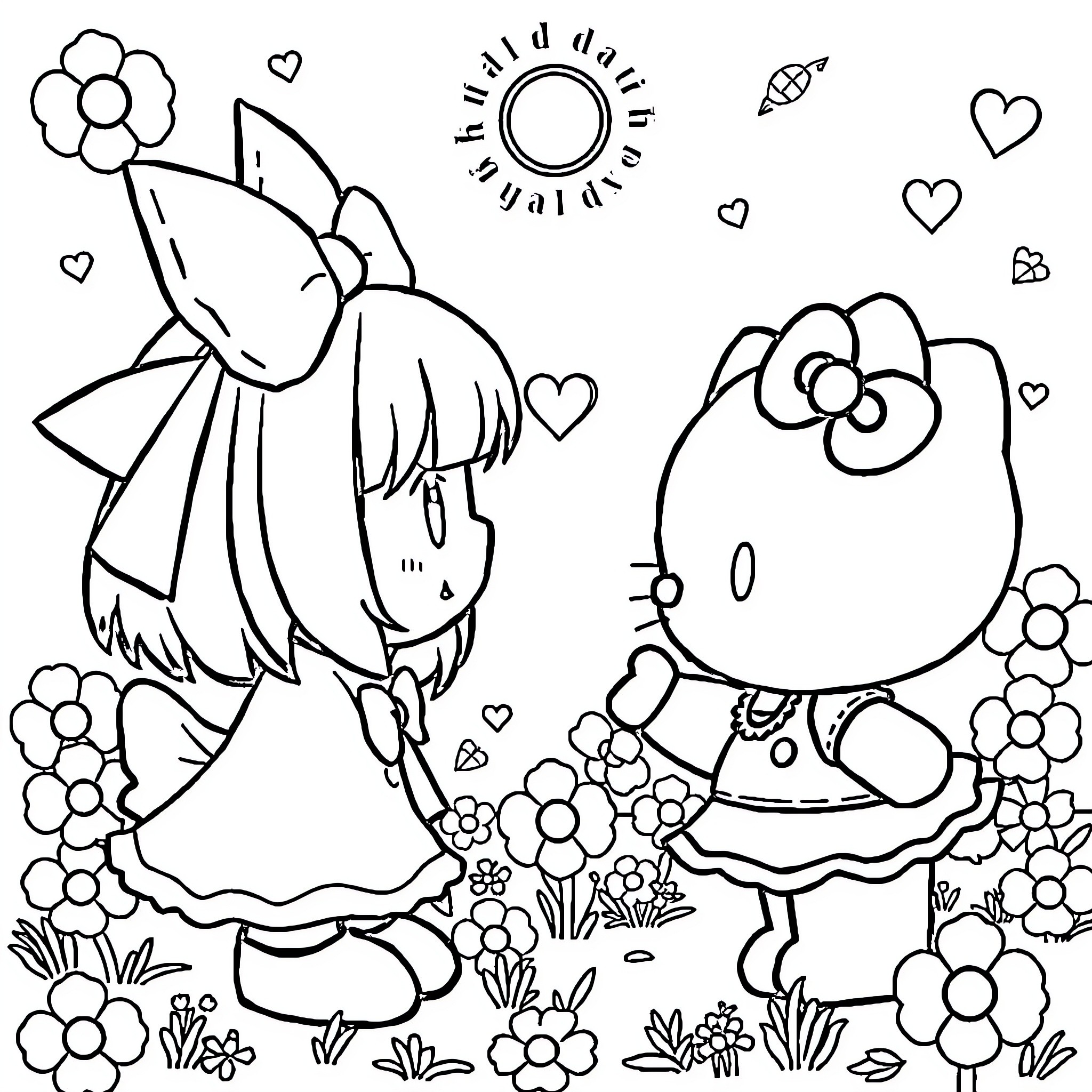 Kuromi's Whimsical Floral Adventure Coloring Page (free black-and-white line drawing printable PDF for all, from beginners to advanced learners, including children, teens, adults, and seniors)