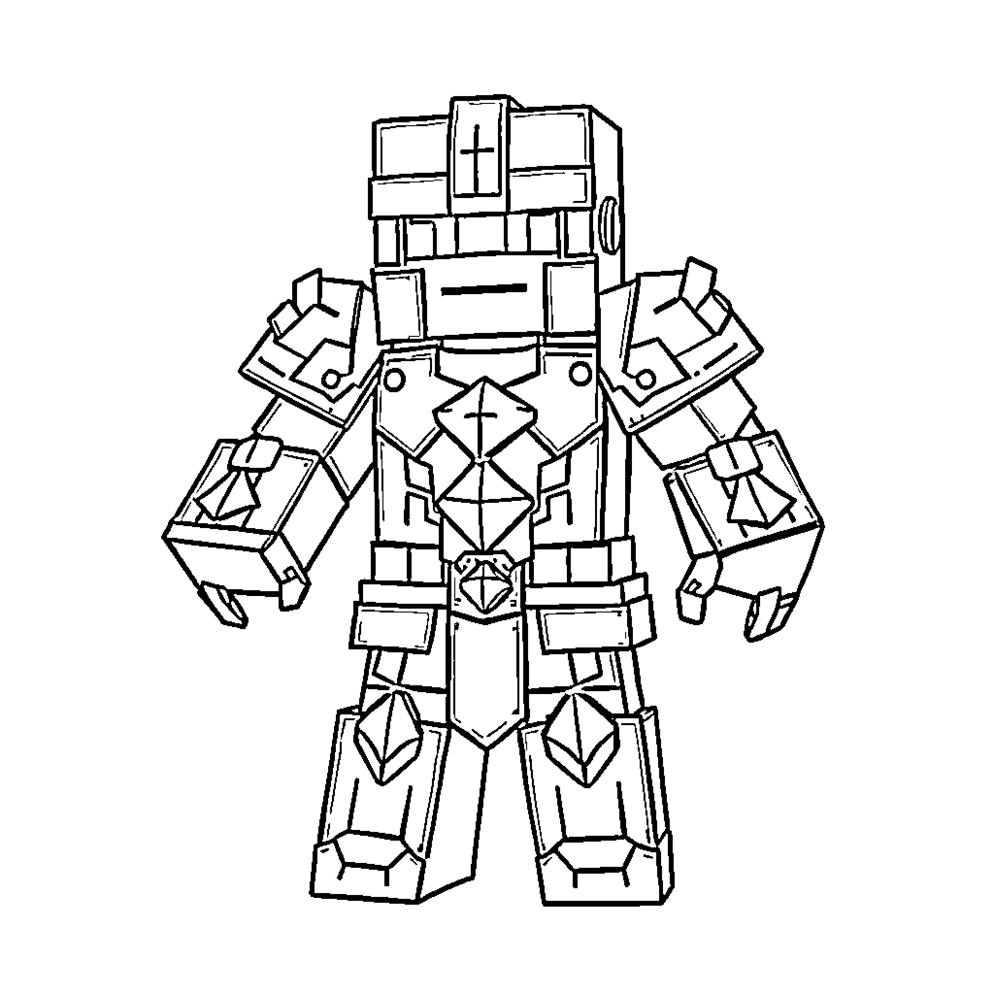 Armor-clad robotic figure wielding weapons Coloring Page (free black-and-white line drawing printable PDF for all, from beginners to advanced learners, including children, teens, adults, and seniors)