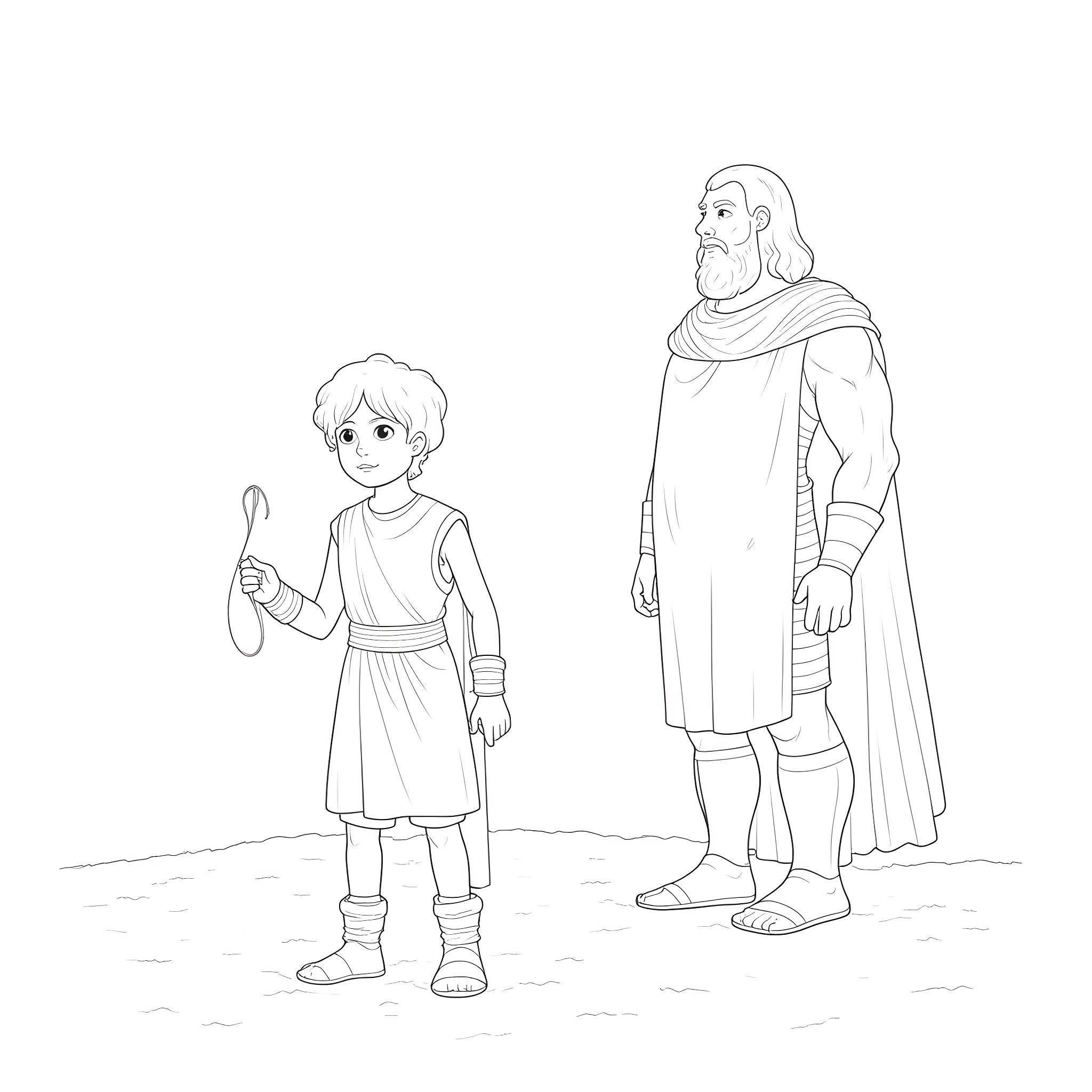 David and his mentor discussing important matters Coloring Page (free black-and-white line drawing printable PDF for all, from beginners to advanced learners, including children, teens, adults, and seniors)