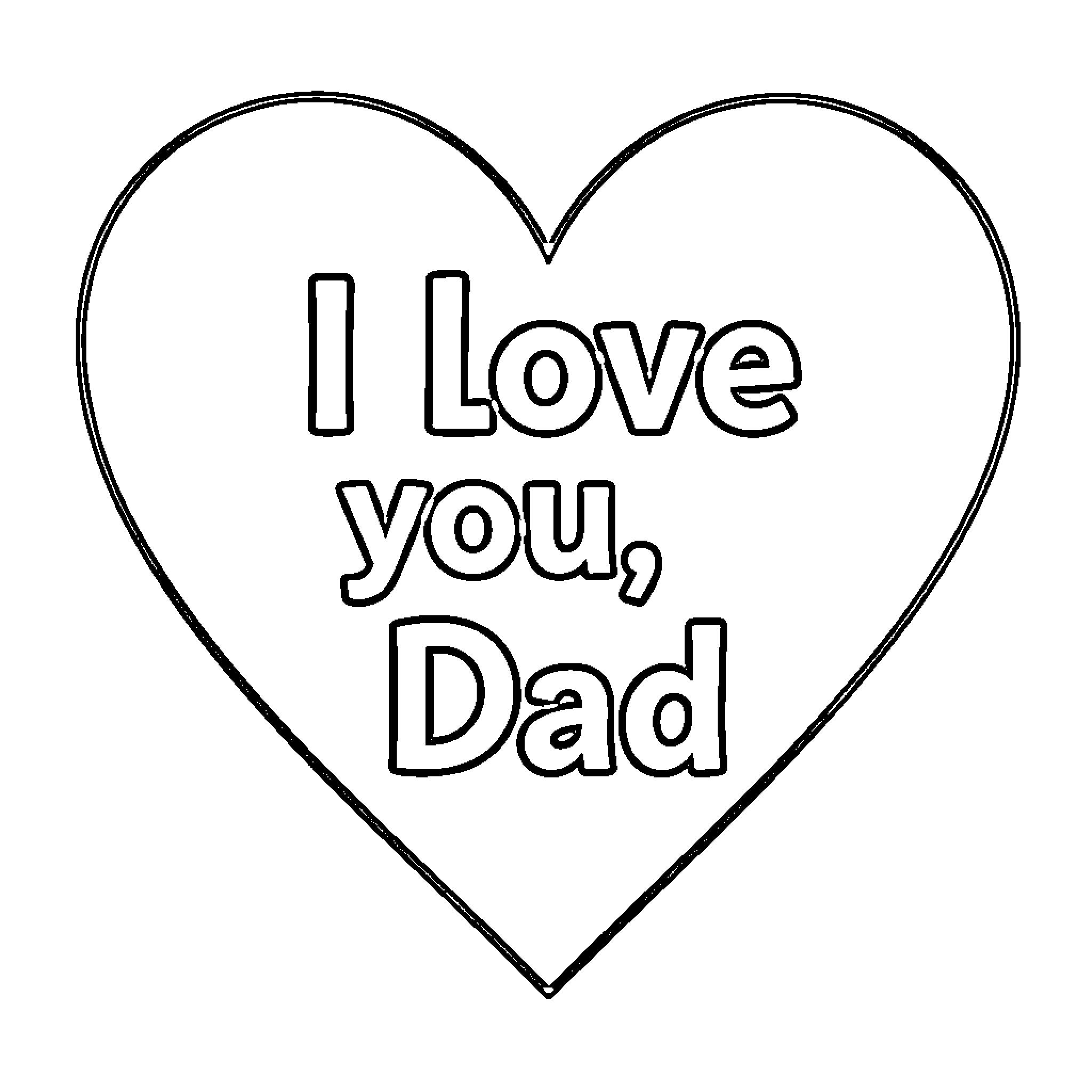 Heart shape containing a message for father Coloring Page (free black-and-white line drawing printable PDF for all, from beginners to advanced learners, including children, teens, adults, and seniors)