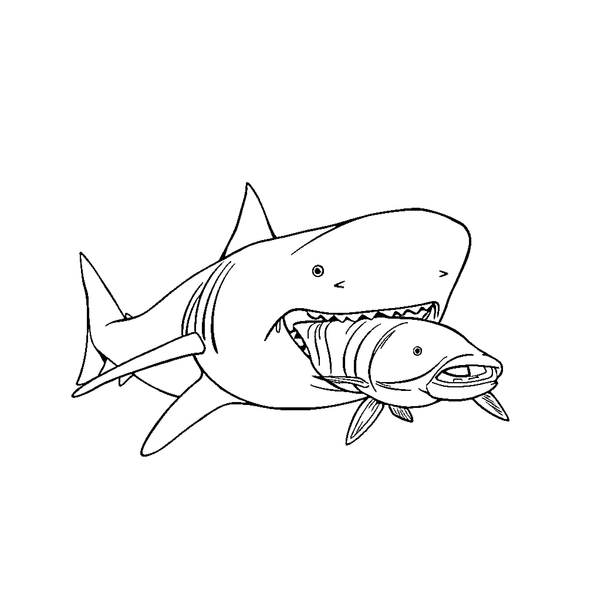 Whale Shark open mouth with large teeth Coloring Page (free black-and-white line drawing printable PDF for all, from beginners to advanced learners, including children, teens, adults, and seniors)