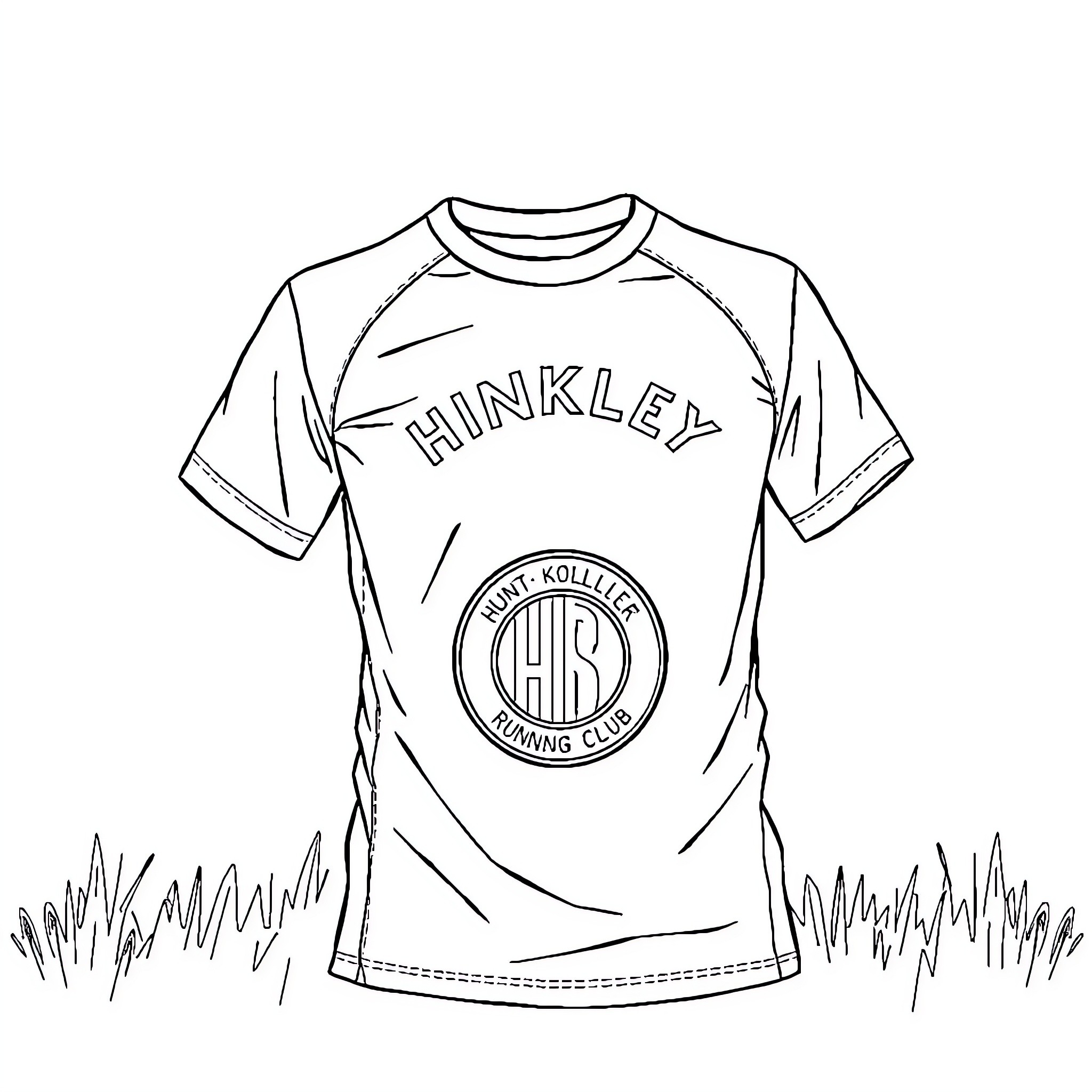 Hinkley Running Club Uniform Design Coloring Page (free black-and-white line drawing printable PDF for all, from beginners to advanced learners, including children, teens, adults, and seniors)