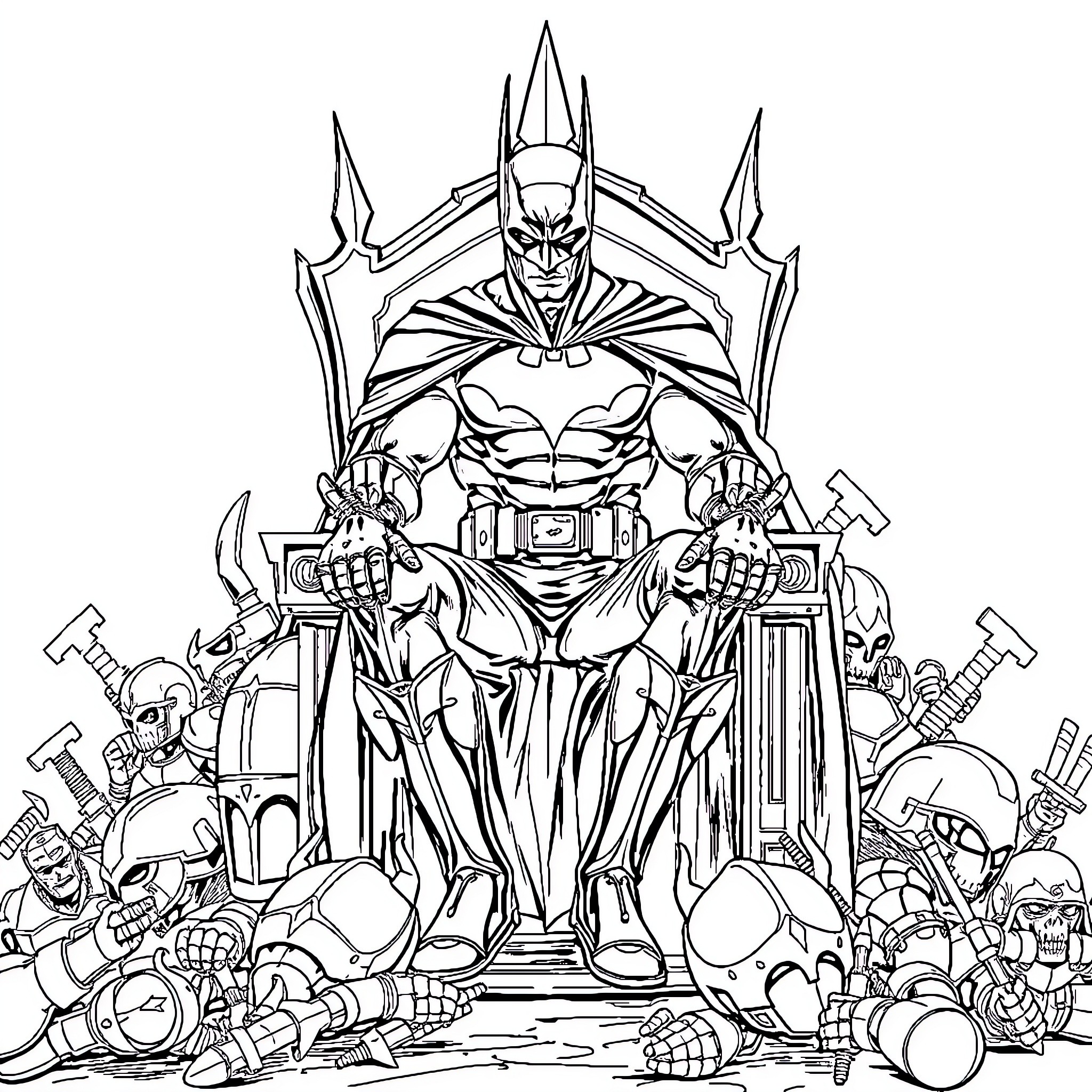 Knight Battling Enemies at Fortress Coloring Page (free black-and-white line drawing printable PDF for all, from beginners to advanced learners, including children, teens, adults, and seniors)