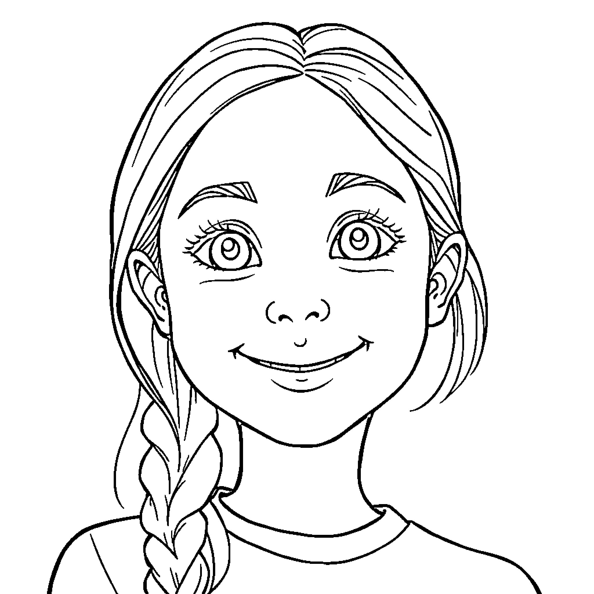 Amie's Cheerful Expression Coloring Page (free black-and-white line drawing printable PDF for all, from beginners to advanced learners, including children, teens, adults, and seniors)
