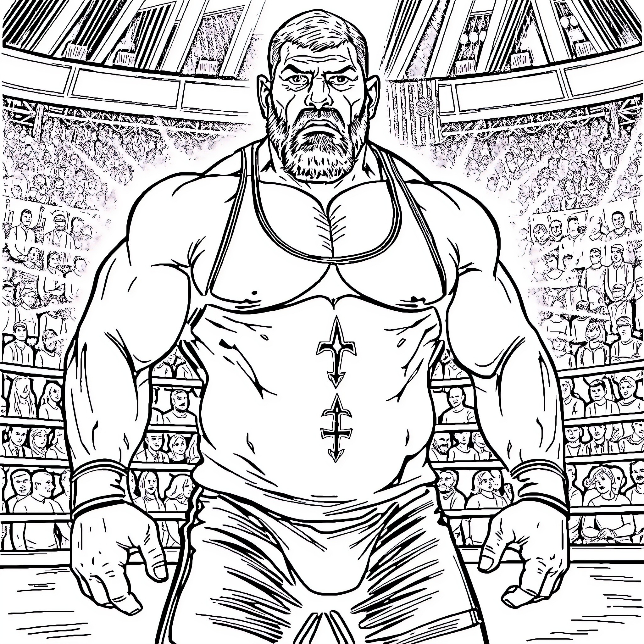 Cael Sanderson in the Wrestler's Arena Coloring Page (free black-and-white line drawing printable PDF for all, from beginners to advanced learners, including children, teens, adults, and seniors)