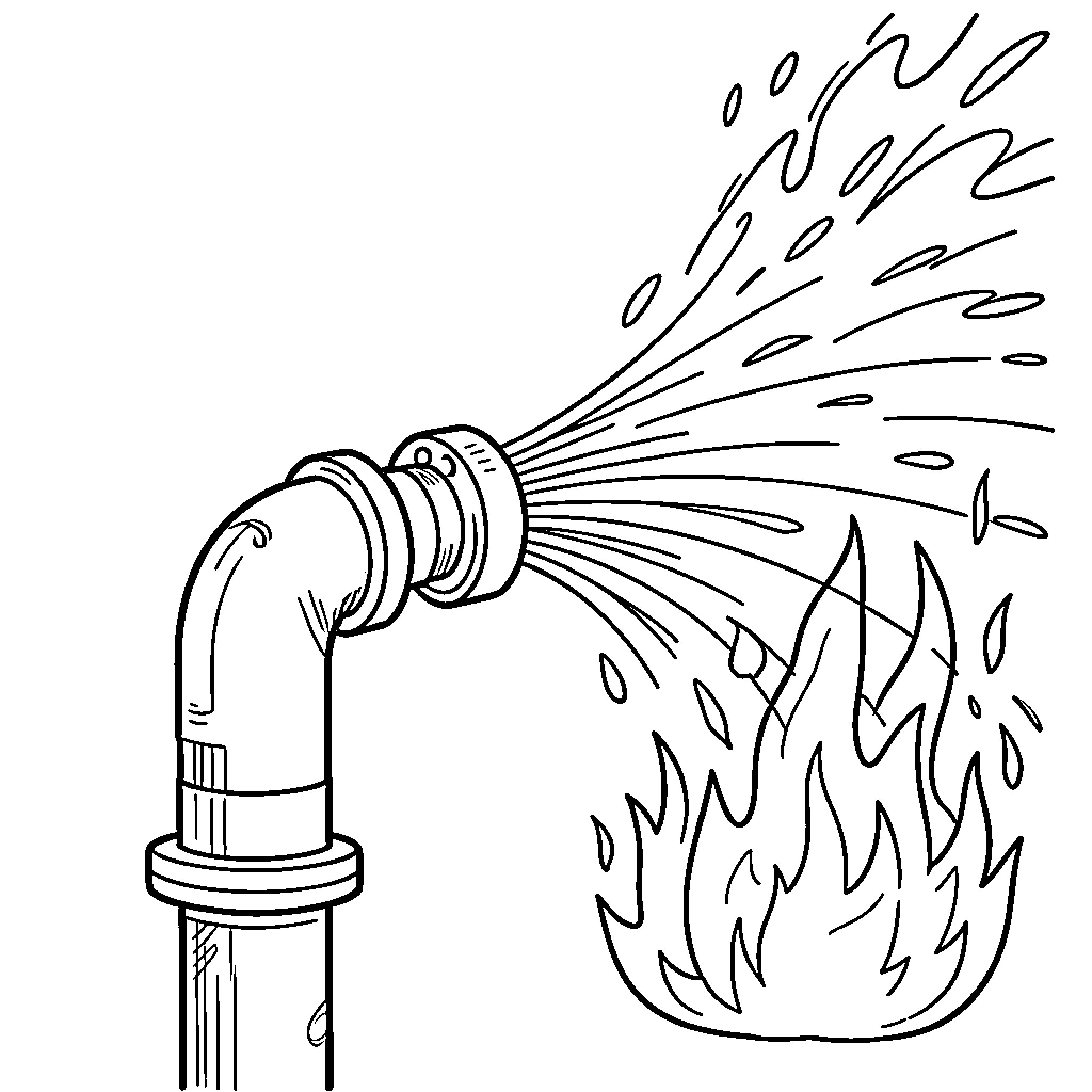 Pipe spouting fire and smoke Coloring Page (free black-and-white line drawing printable PDF for all, from beginners to advanced learners, including children, teens, adults, and seniors)