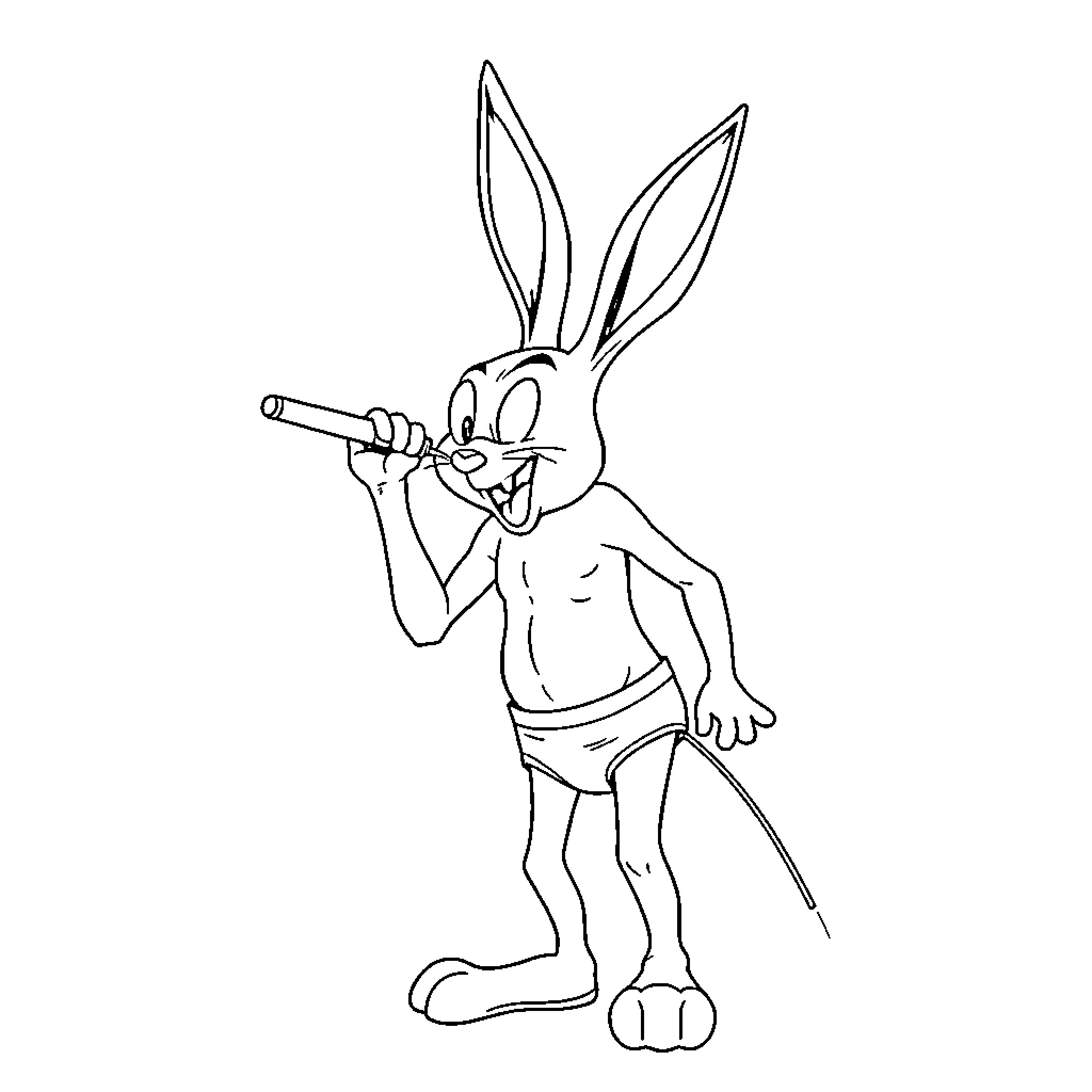 Bad Bunny playing with microphone in cartoon style Coloring Page (free black-and-white line drawing printable PDF for all, from beginners to advanced learners, including children, teens, adults, and seniors)