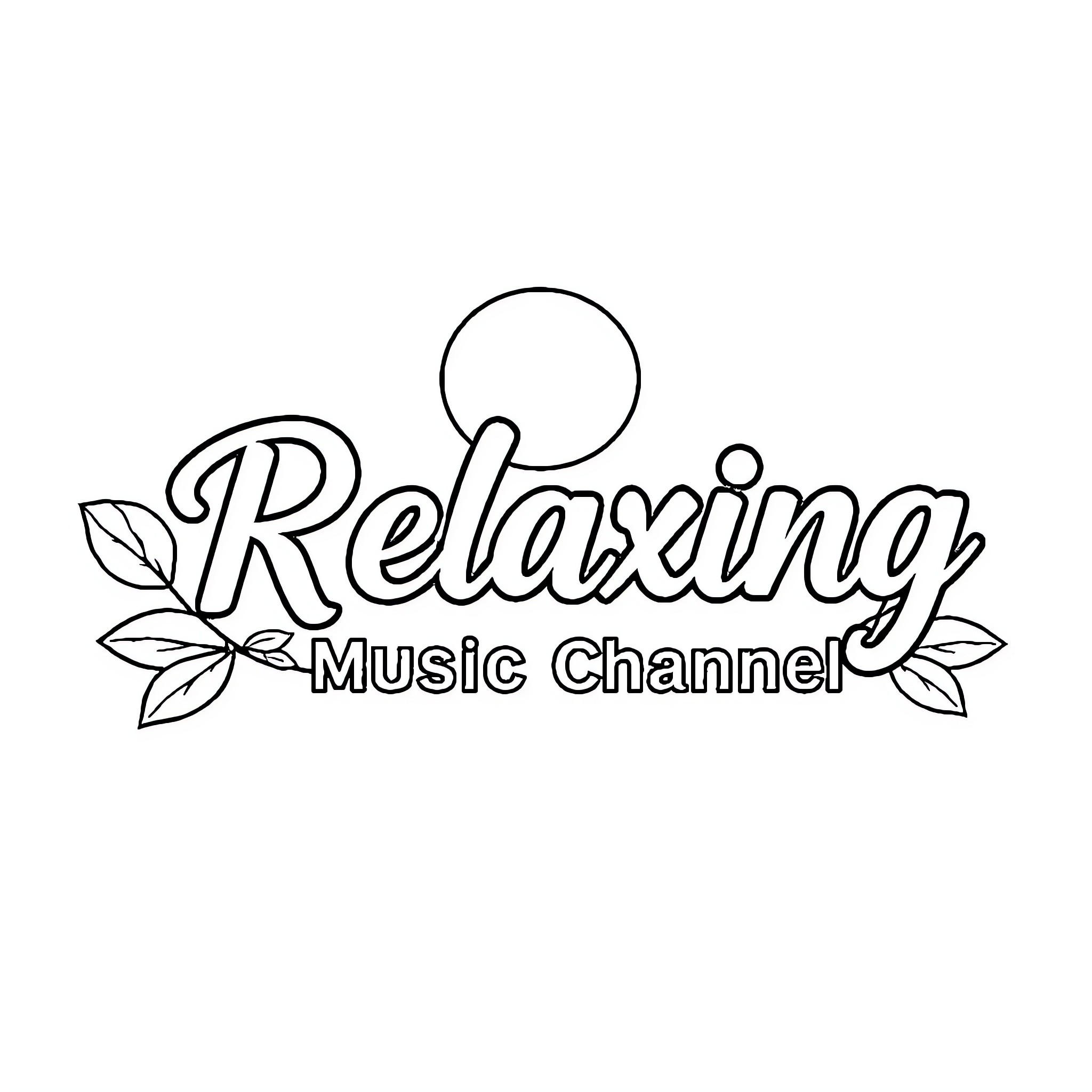 Logo for Relaxing Music Channel Coloring Page (free black-and-white line drawing printable PDF for all, from beginners to advanced learners, including children, teens, adults, and seniors)