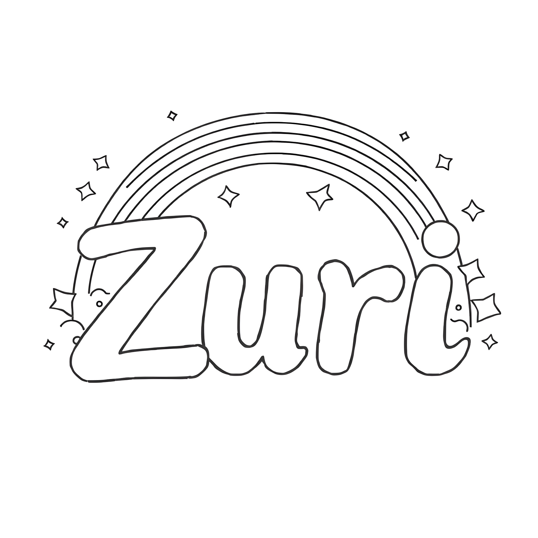 Zuri's Magical Rainbow Adventure Coloring Page (free black-and-white line drawing printable PDF for all, from beginners to advanced learners, including children, teens, adults, and seniors)