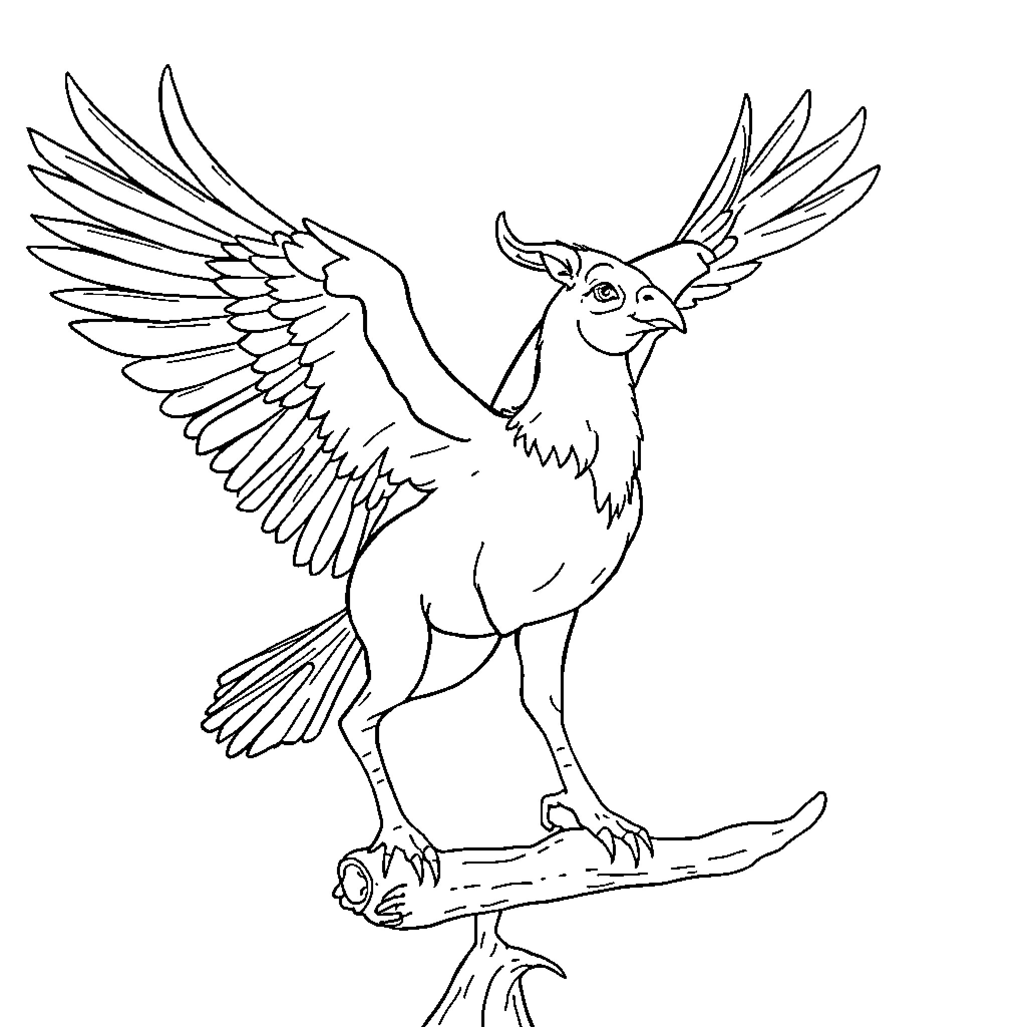 Cabra mythical creature with wings spreading its wings Coloring Page (free black-and-white line drawing printable PDF for all, from beginners to advanced learners, including children, teens, adults, and seniors)