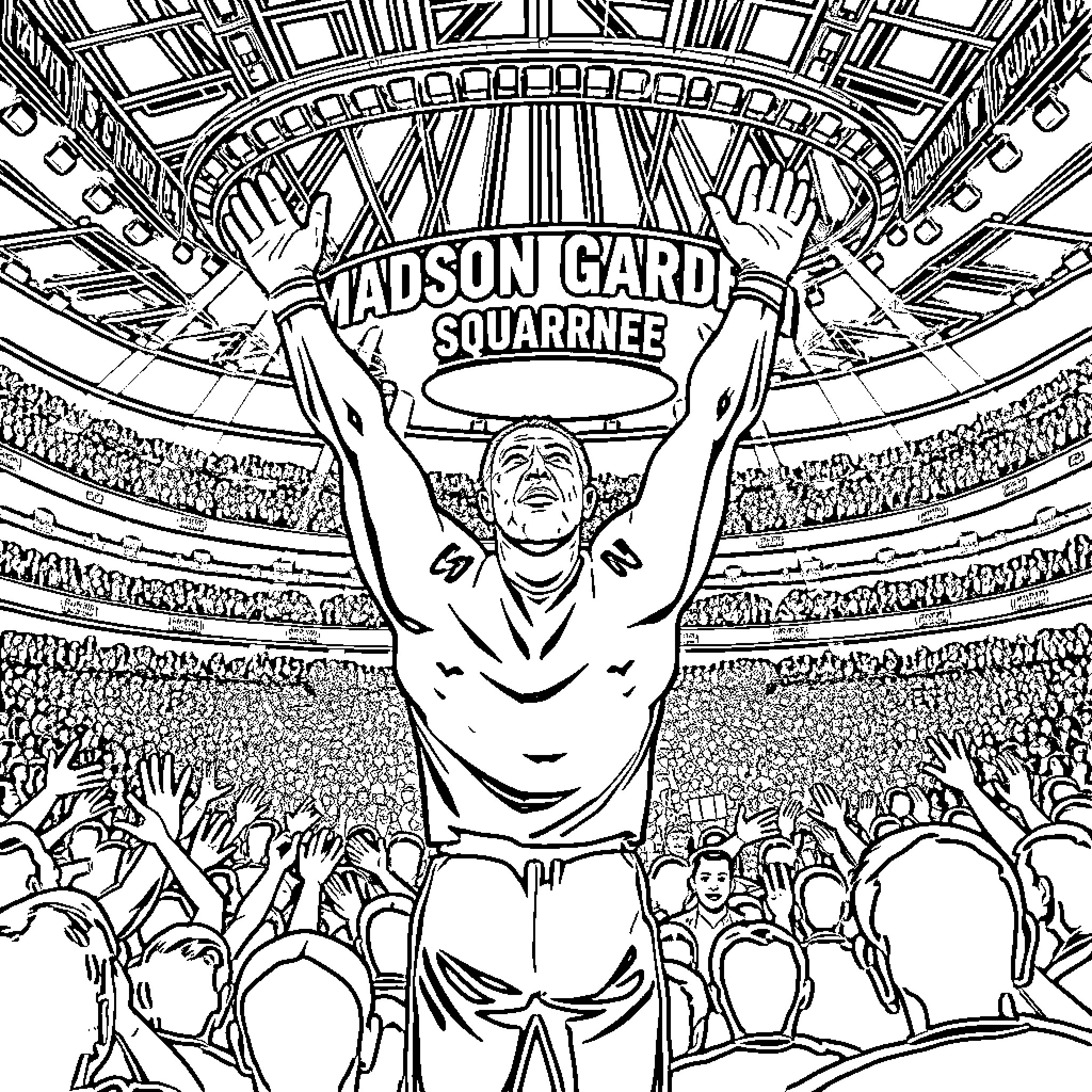 Diamond Dallas Celebrates Victory with Fans in Stadium Coloring Page (free black-and-white line drawing printable PDF for all, from beginners to advanced learners, including children, teens, adults, and seniors)