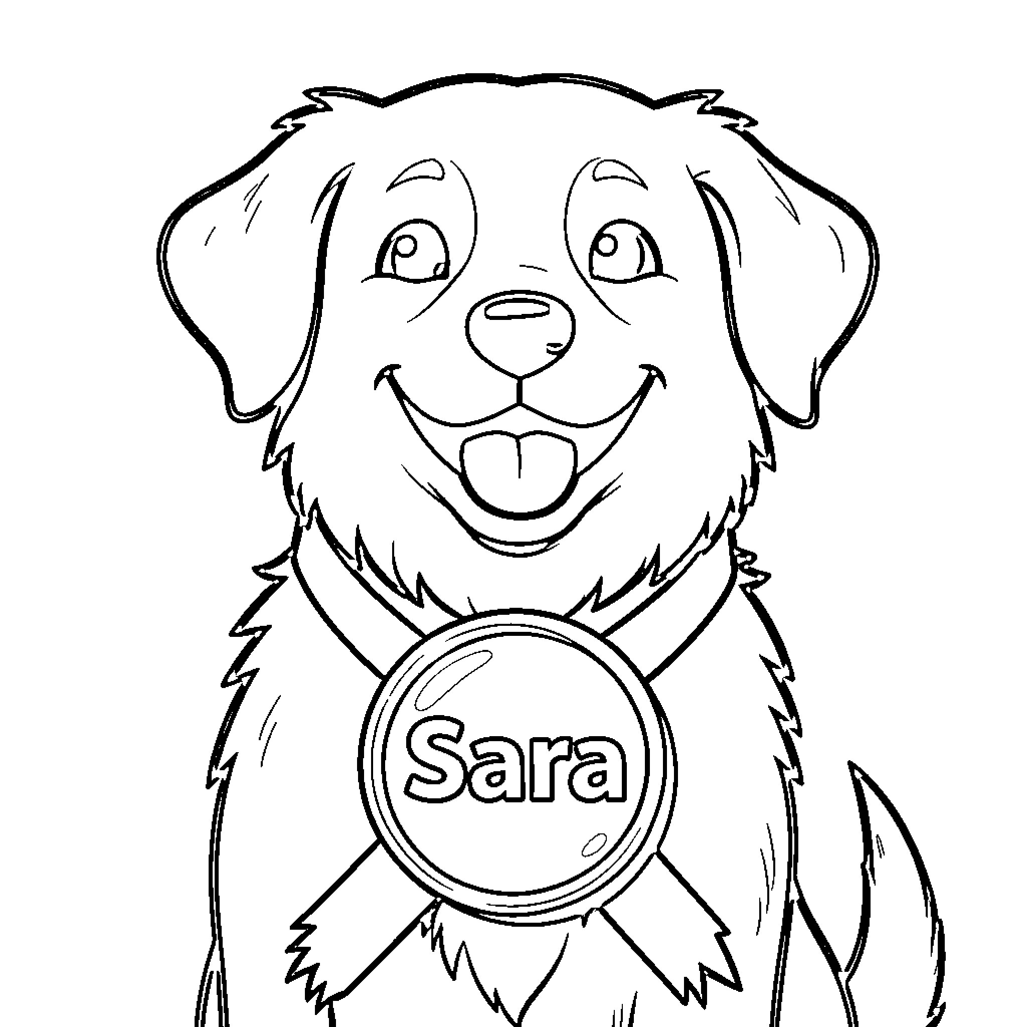 Dog wearing a medal with a happy expression Coloring Page (free black-and-white line drawing printable PDF for all, from beginners to advanced learners, including children, teens, adults, and seniors)
