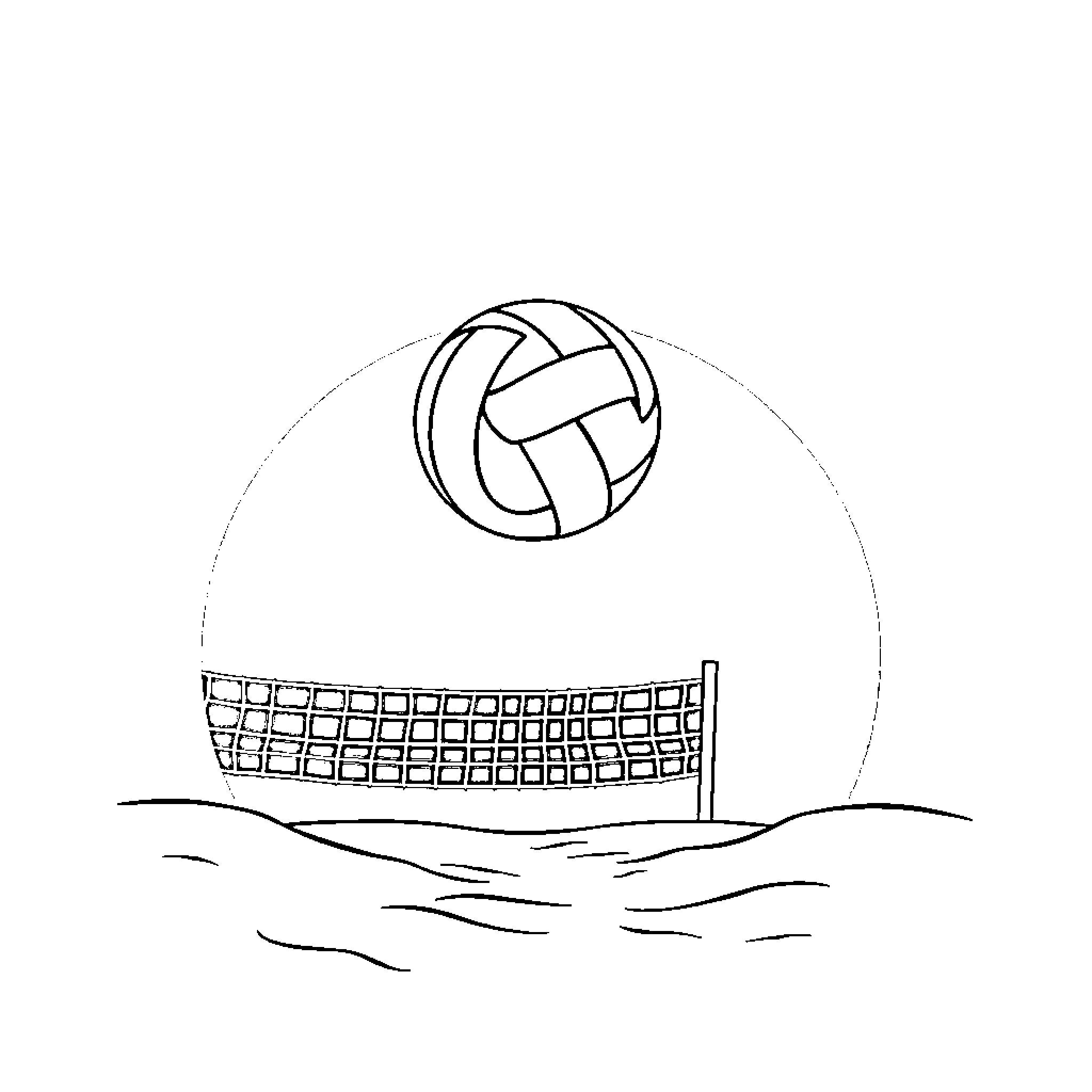 Volleyball Players Competing on the Beach Coloring Page (free black-and-white line drawing printable PDF for all, from beginners to advanced learners, including children, teens, adults, and seniors)