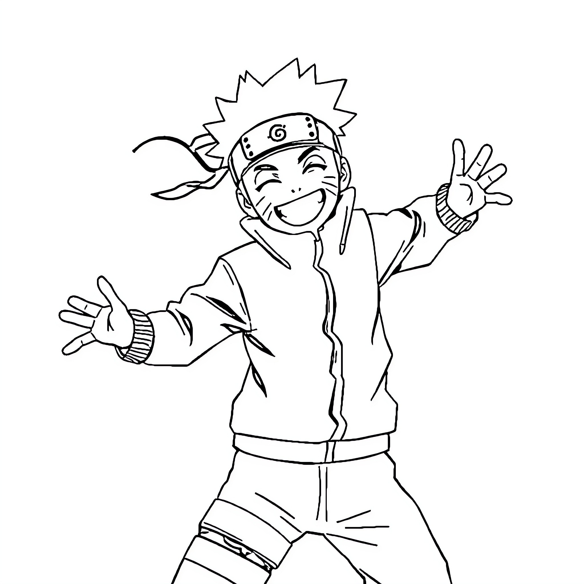 Naruto Celebrates with Joyful Gestures Coloring Page (free black-and-white line drawing printable PDF for all, from beginners to advanced learners, including children, teens, adults, and seniors)
