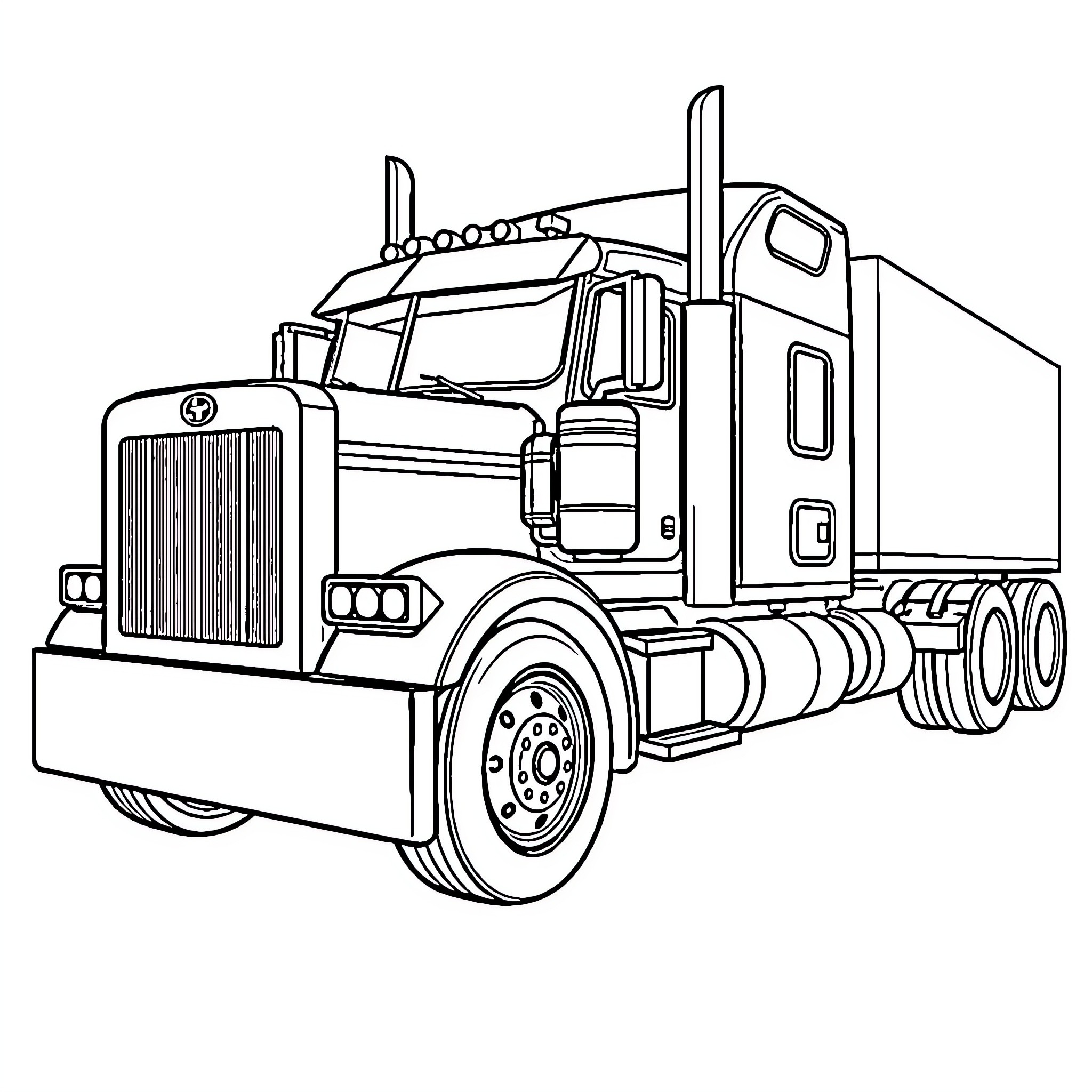 Semi Truck Hauling Cargo on the Road Coloring Page (free black-and-white line drawing printable PDF for all, from beginners to advanced learners, including children, teens, adults, and seniors)