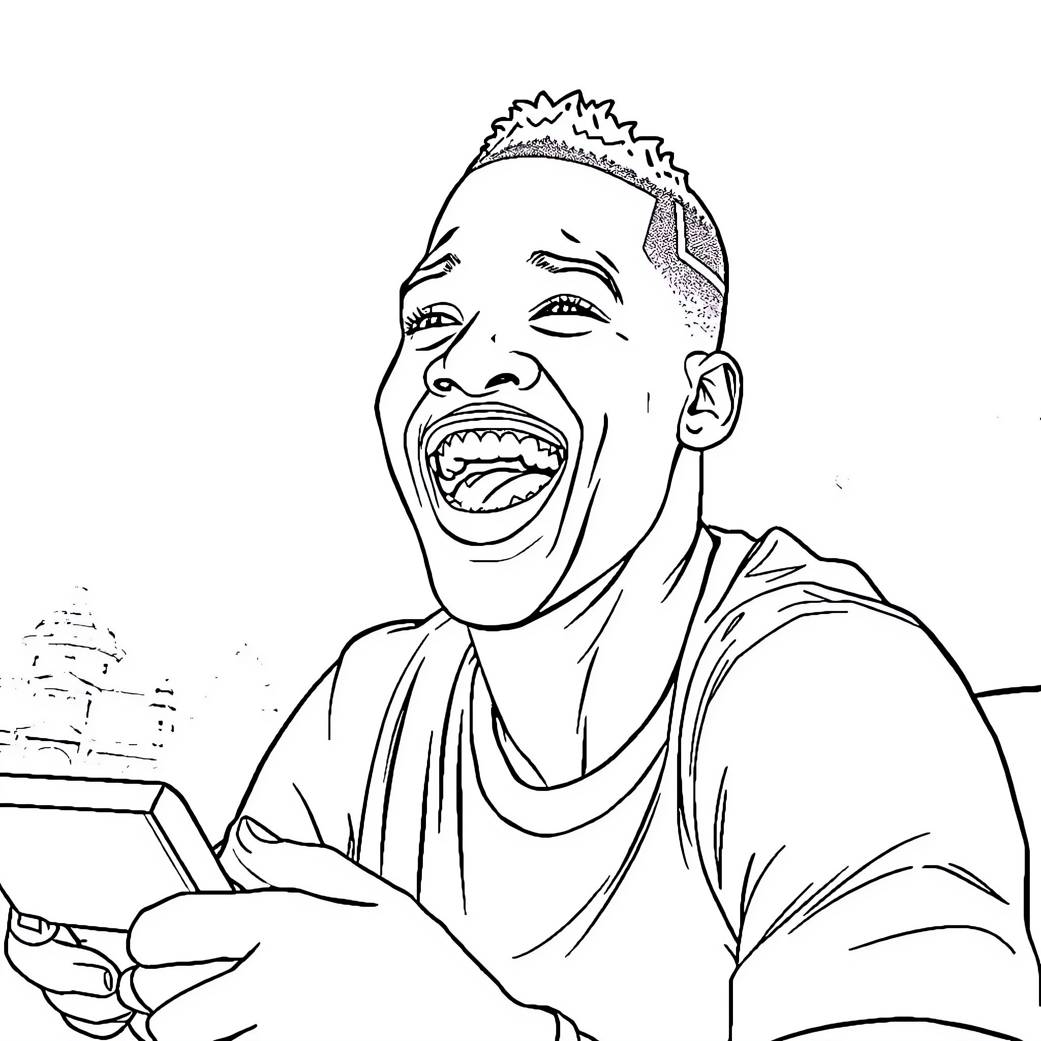 Mbappe celebrating an exciting goal Coloring Page (free black-and-white line drawing printable PDF for all, from beginners to advanced learners, including children, teens, adults, and seniors)