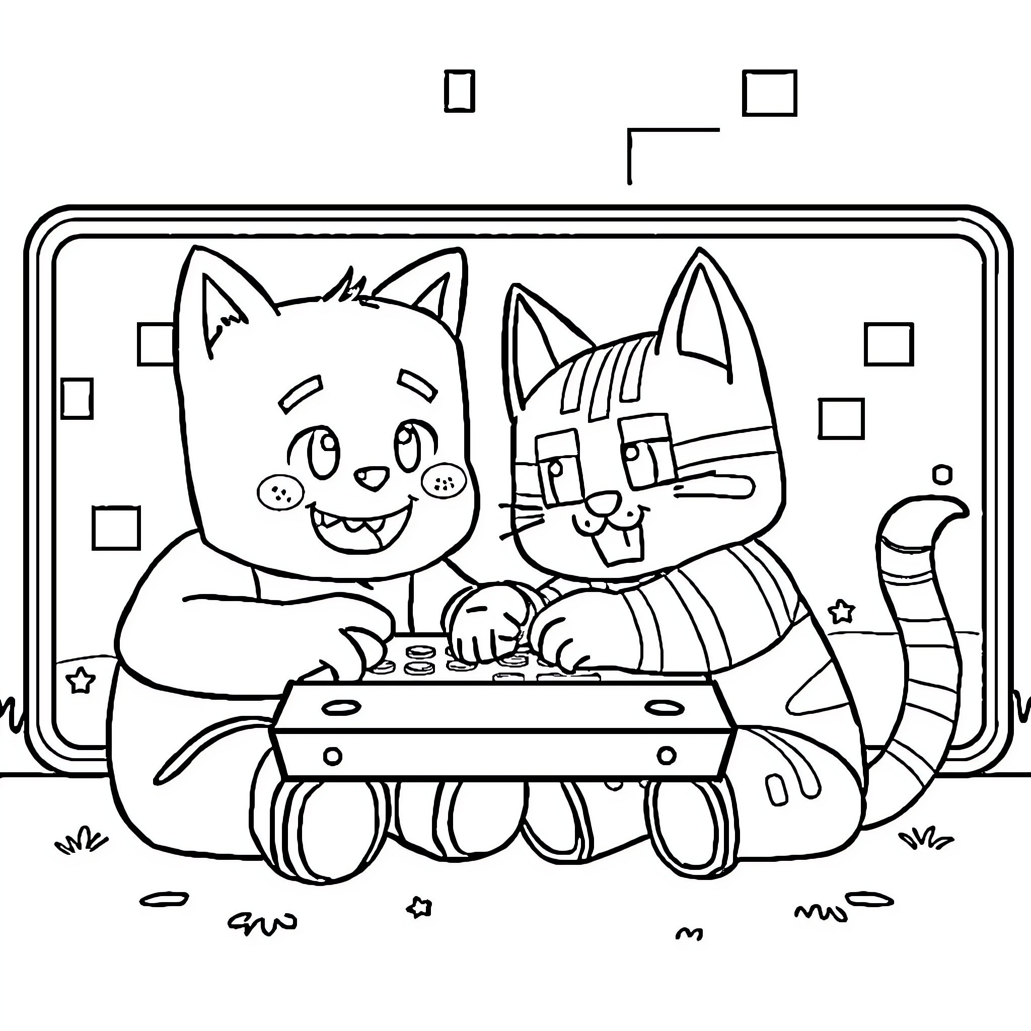 Huggy Wuggy's Playful Adventures with Furry Friend Coloring Page (free black-and-white line drawing printable PDF for all, from beginners to advanced learners, including children, teens, adults, and seniors)