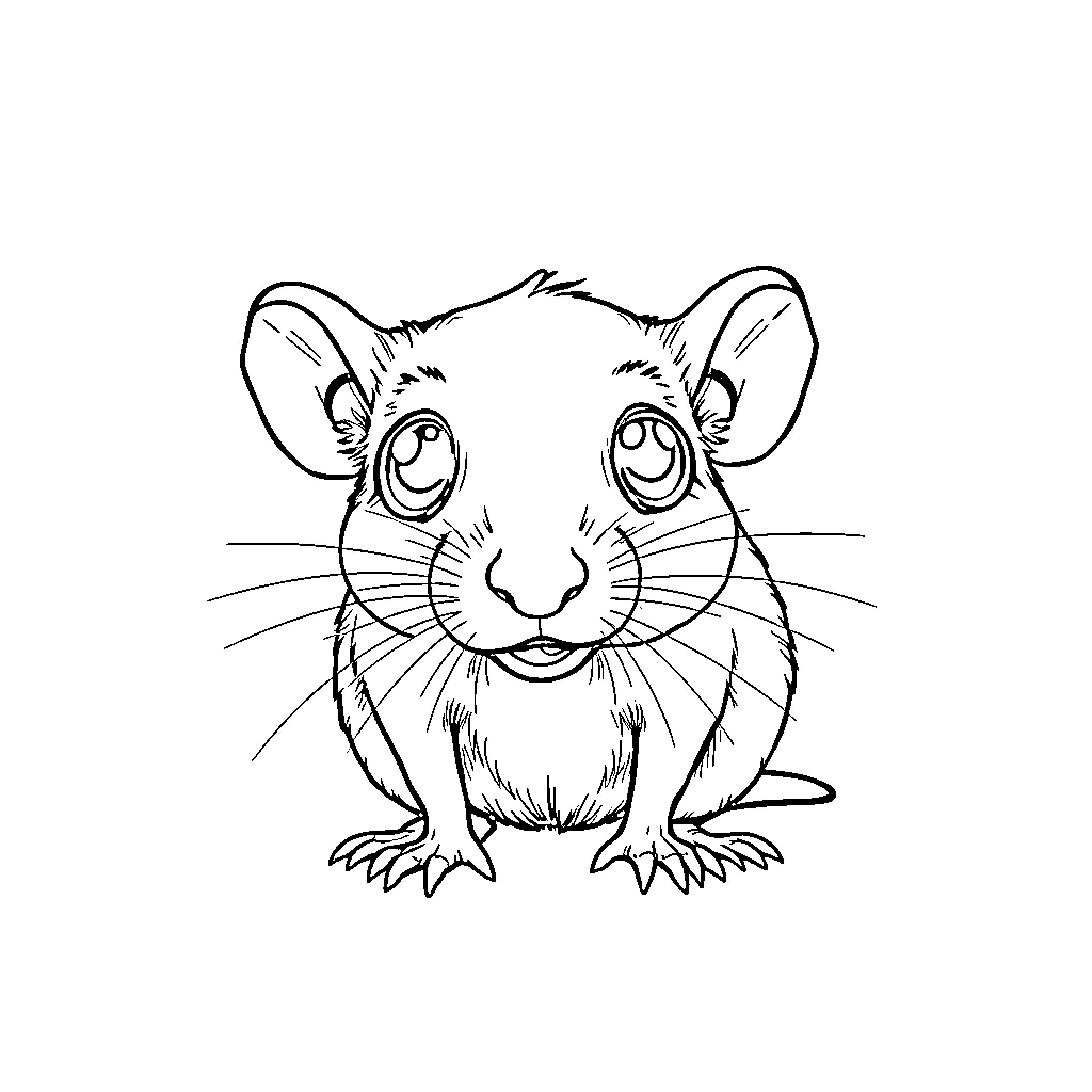 Rat gazing curiously at the viewer Coloring Page (free black-and-white line drawing printable PDF for all, from beginners to advanced learners, including children, teens, adults, and seniors)