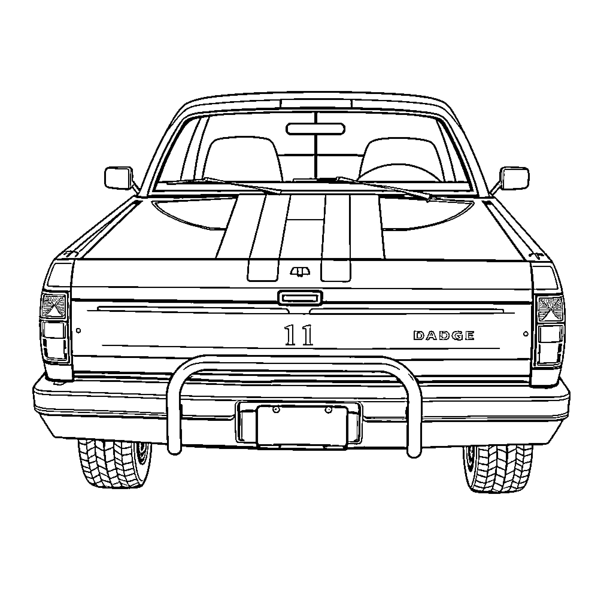 Dodge Dakota truck in outline Coloring Page (free black-and-white line drawing printable PDF for all, from beginners to advanced learners, including children, teens, adults, and seniors)