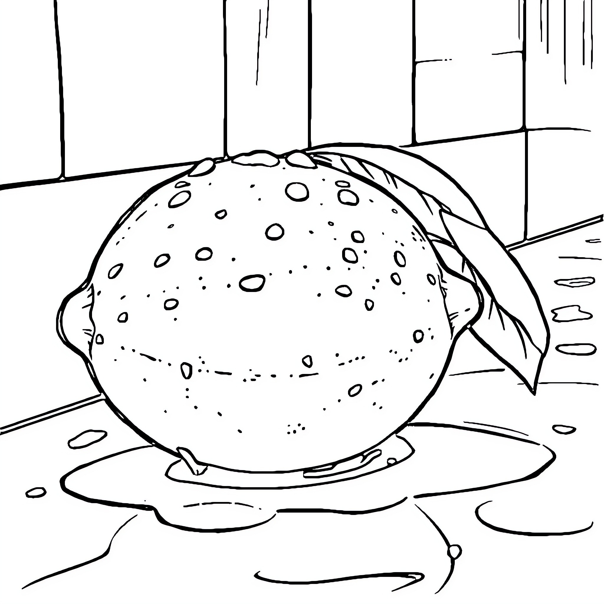 Lemon rolling around playfully Coloring Page (free black-and-white line drawing printable PDF for all, from beginners to advanced learners, including children, teens, adults, and seniors)