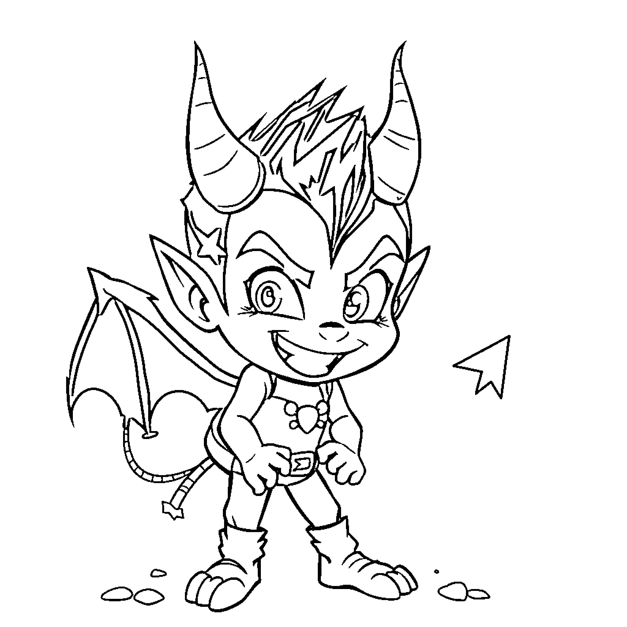 Devilstar's Mischievous Antics Coloring Page (free black-and-white line drawing printable PDF for all, from beginners to advanced learners, including children, teens, adults, and seniors)