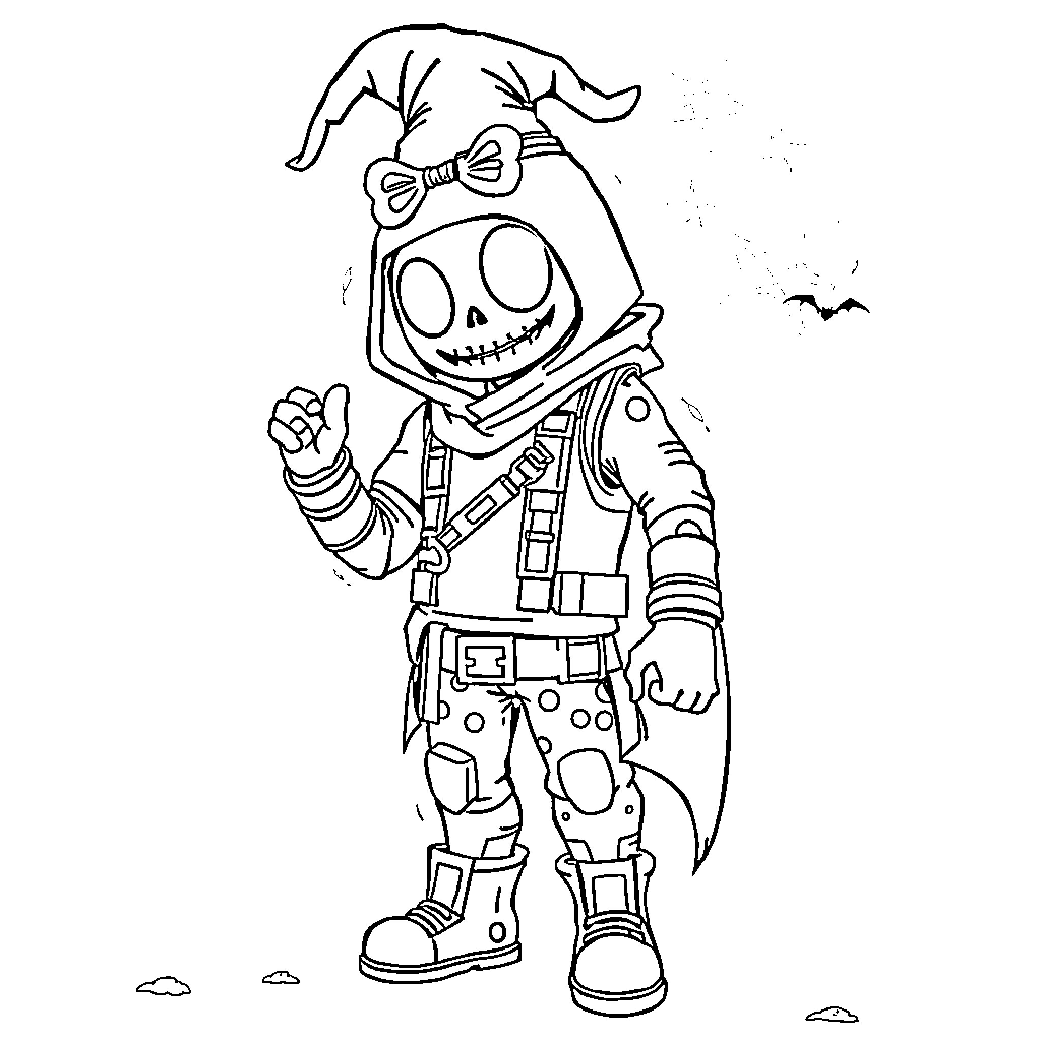 Pely's Spooky Adventure Coloring Page (free black-and-white line drawing printable PDF for all, from beginners to advanced learners, including children, teens, adults, and seniors)