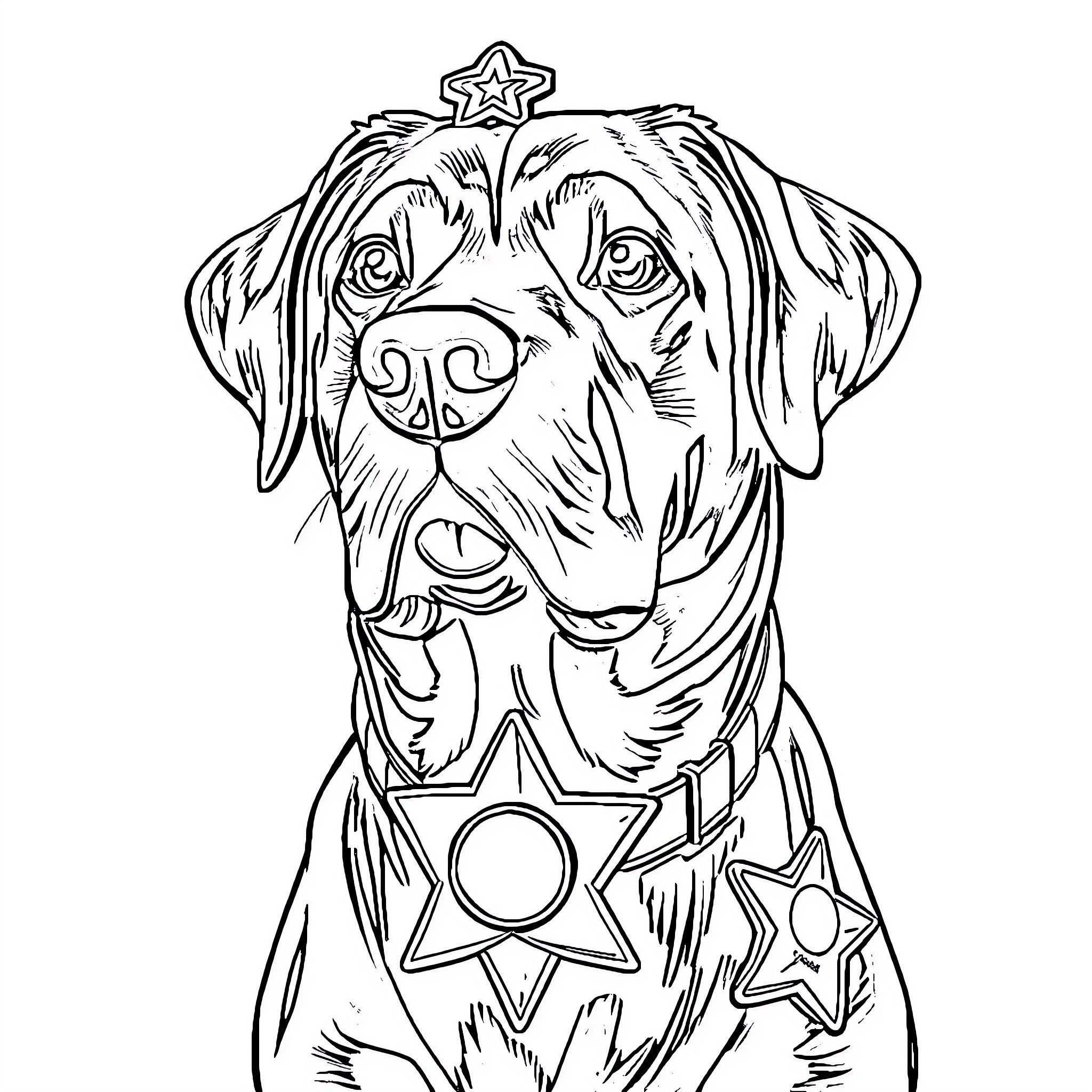 Labrador with Decorative Headpiece Coloring Page (free black-and-white line drawing printable PDF for all, from beginners to advanced learners, including children, teens, adults, and seniors)