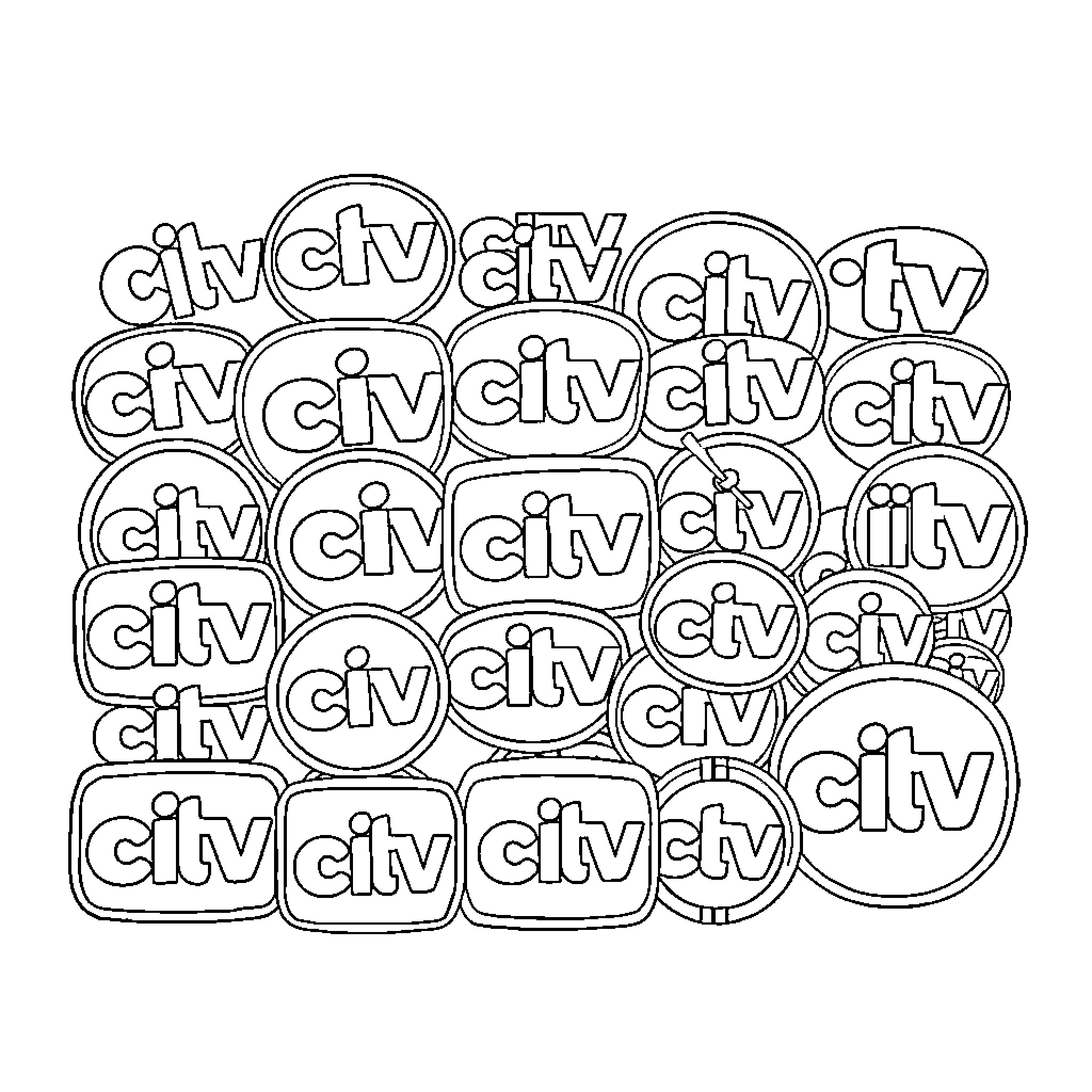 ITV Logo Repeated in Doodle-like Style Coloring Page (free black-and-white line drawing printable PDF for all, from beginners to advanced learners, including children, teens, adults, and seniors)